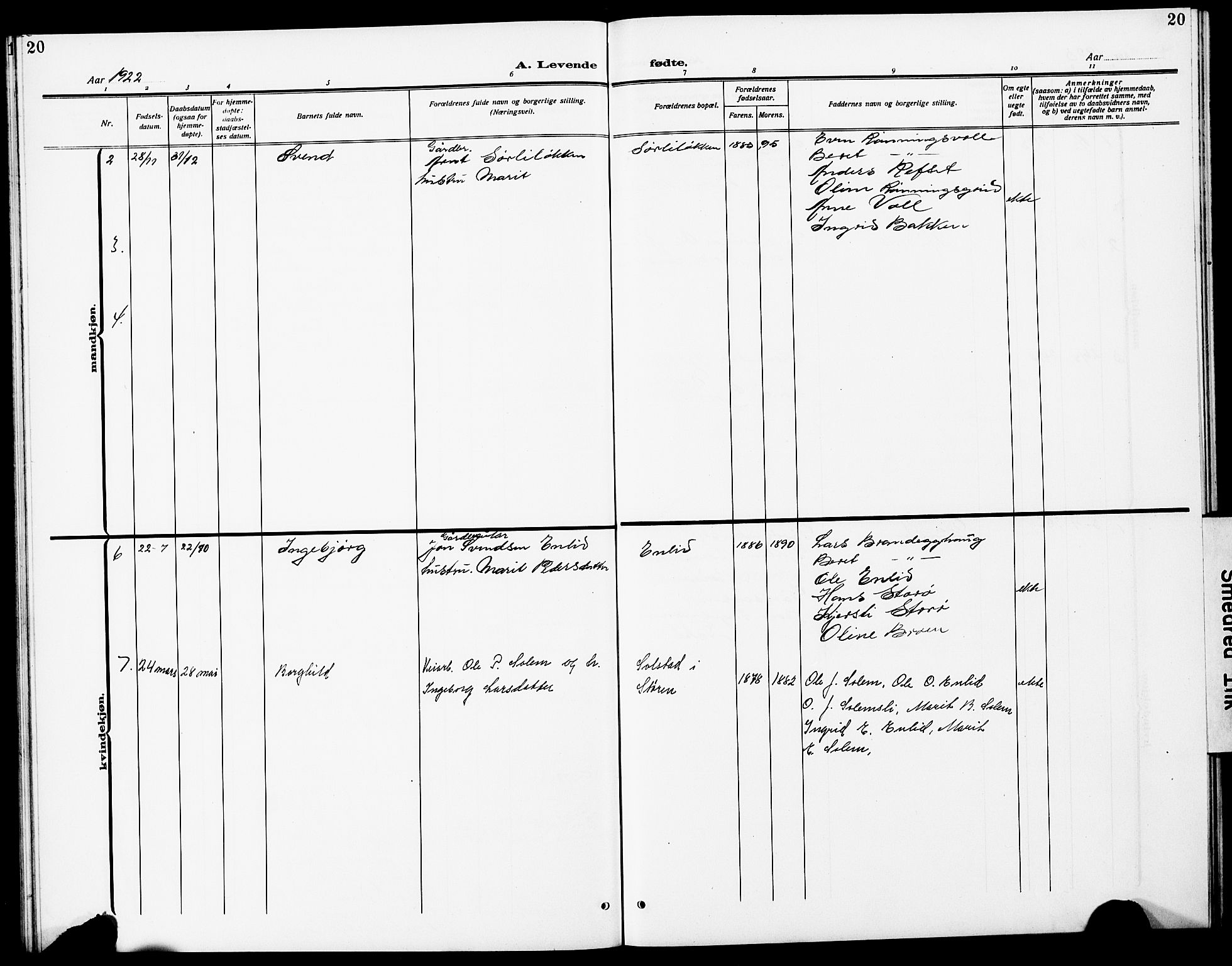 Ministerialprotokoller, klokkerbøker og fødselsregistre - Sør-Trøndelag, AV/SAT-A-1456/690/L1052: Parish register (copy) no. 690C02, 1907-1929, p. 20