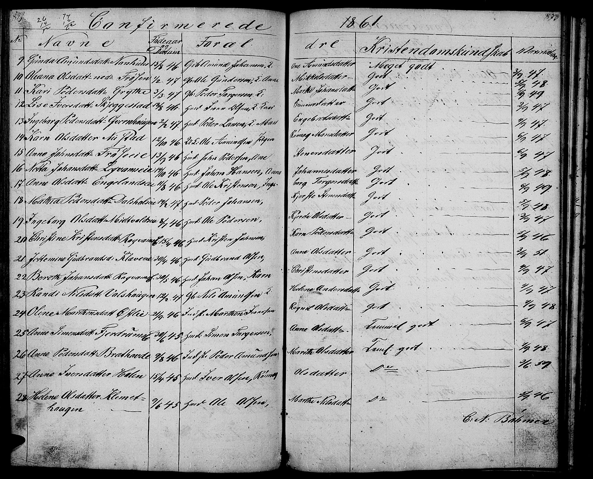 Gausdal prestekontor, SAH/PREST-090/H/Ha/Hab/L0004: Parish register (copy) no. 4, 1835-1870, p. 872-873
