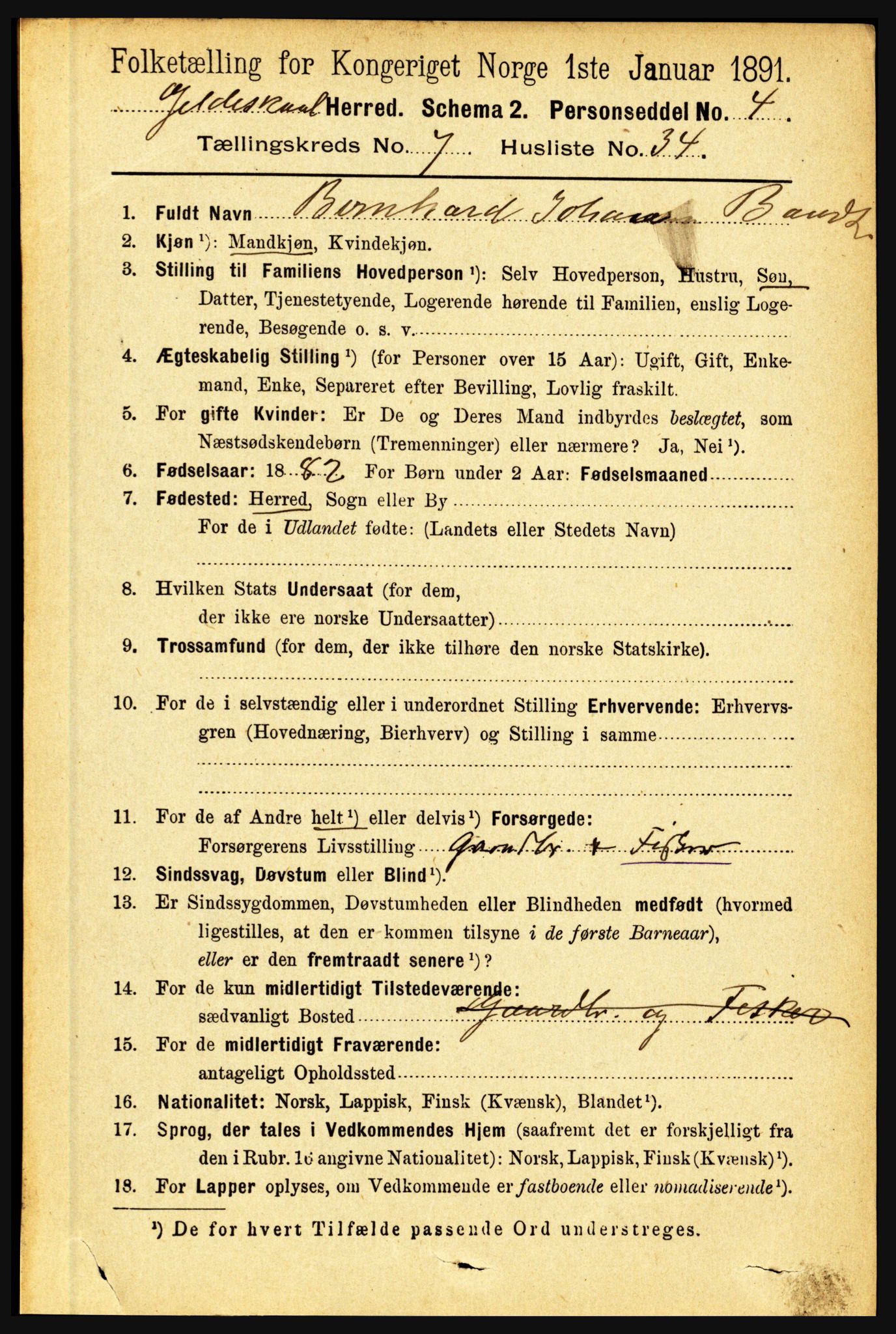 RA, 1891 census for 1838 Gildeskål, 1891, p. 2417