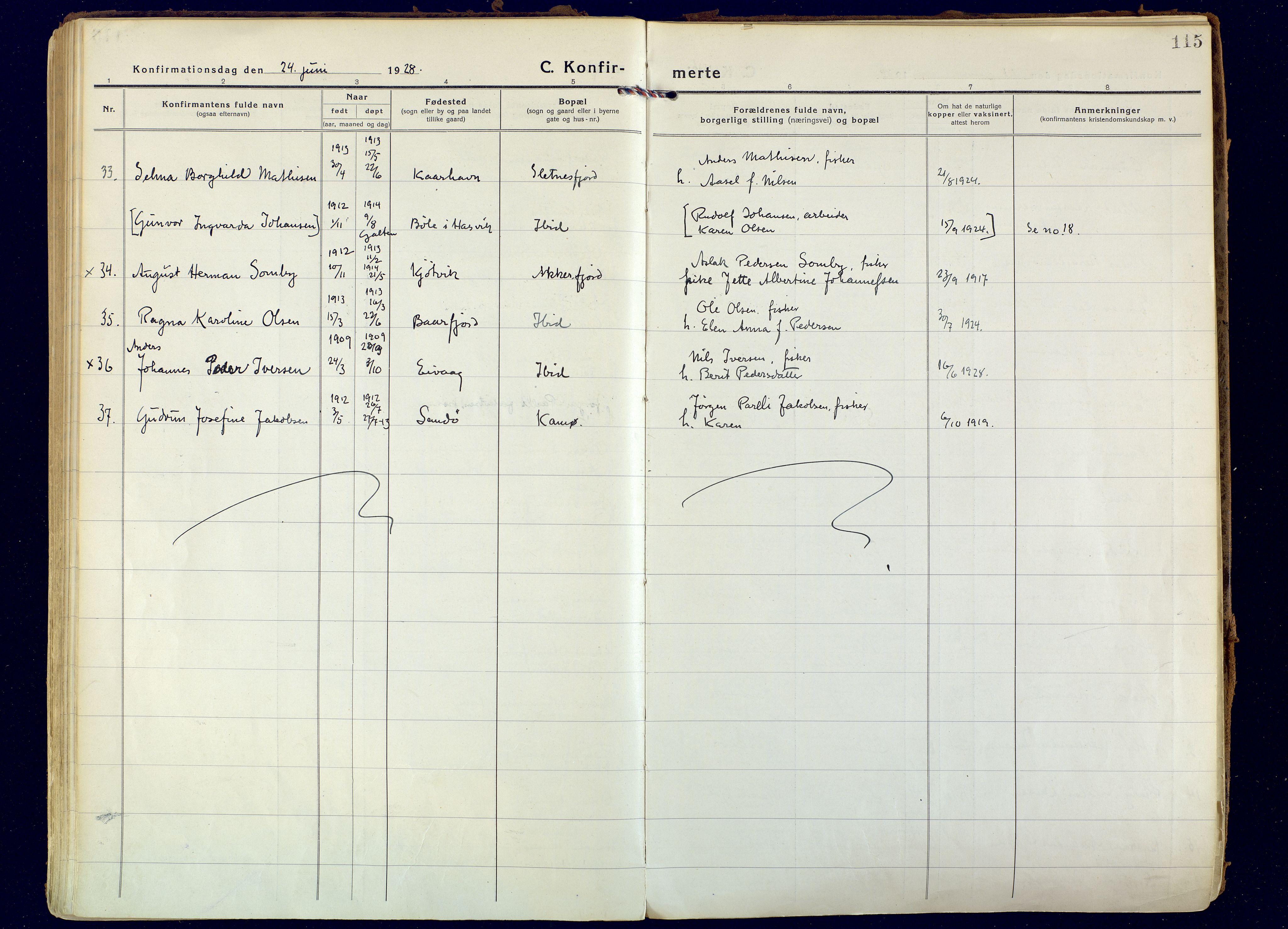 Hammerfest sokneprestkontor, AV/SATØ-S-1347/H/Ha/L0018.kirke: Parish register (official) no. 18, 1918-1933, p. 115