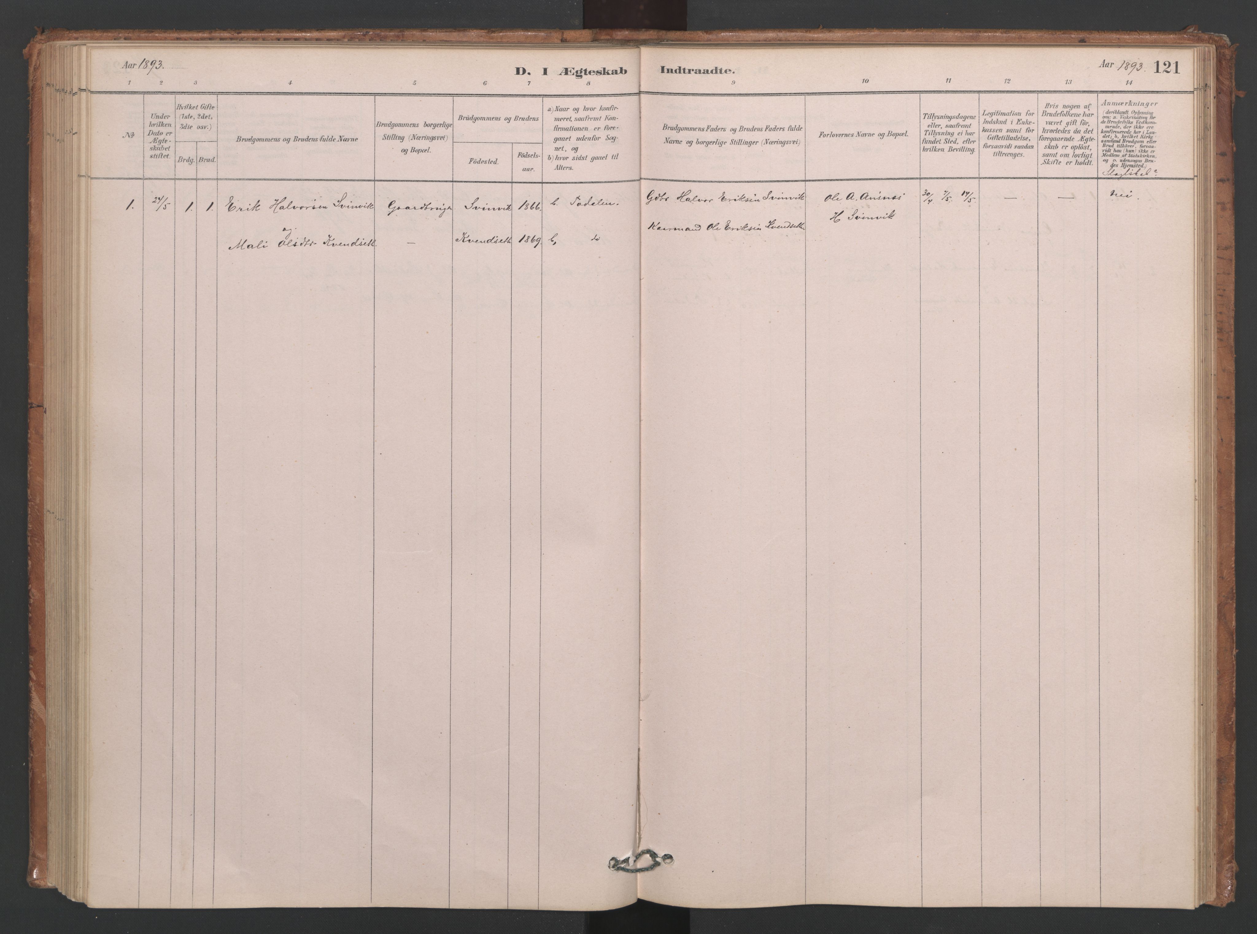 Ministerialprotokoller, klokkerbøker og fødselsregistre - Møre og Romsdal, SAT/A-1454/593/L1034: Parish register (official) no. 593A01, 1879-1911, p. 121