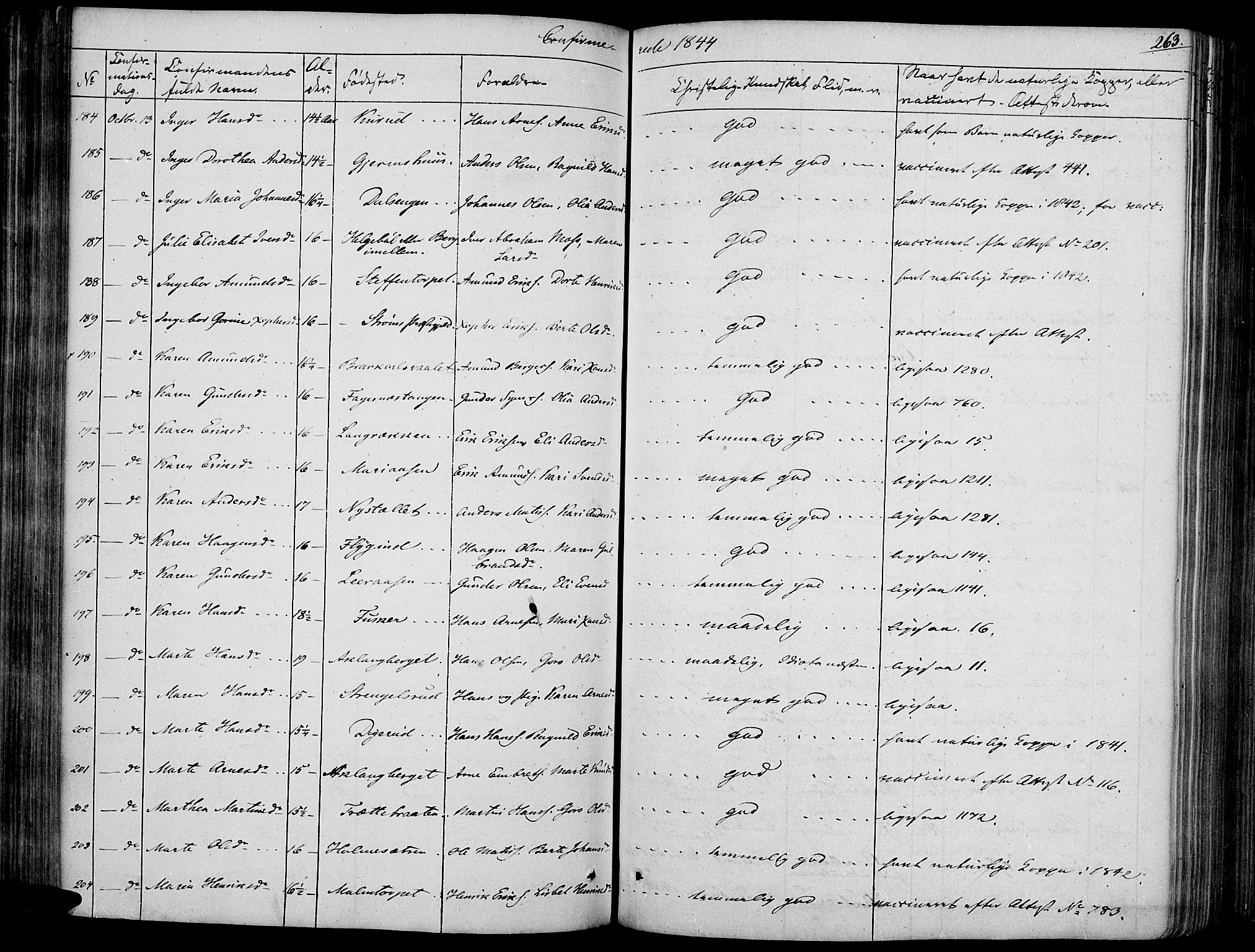 Vinger prestekontor, AV/SAH-PREST-024/H/Ha/Haa/L0008: Parish register (official) no. 8, 1839-1847, p. 263