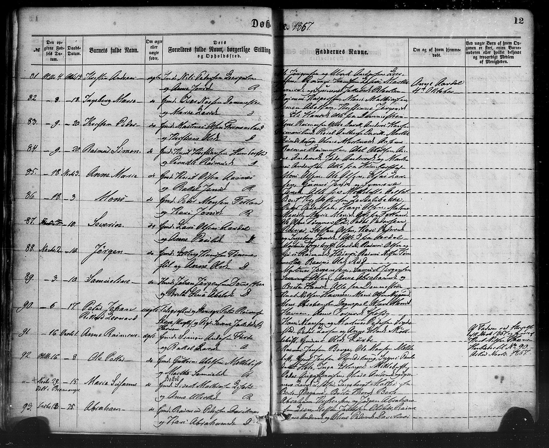 Davik sokneprestembete, SAB/A-79701/H/Haa/Haaa/L0006: Parish register (official) no. A 6, 1867-1881, p. 12