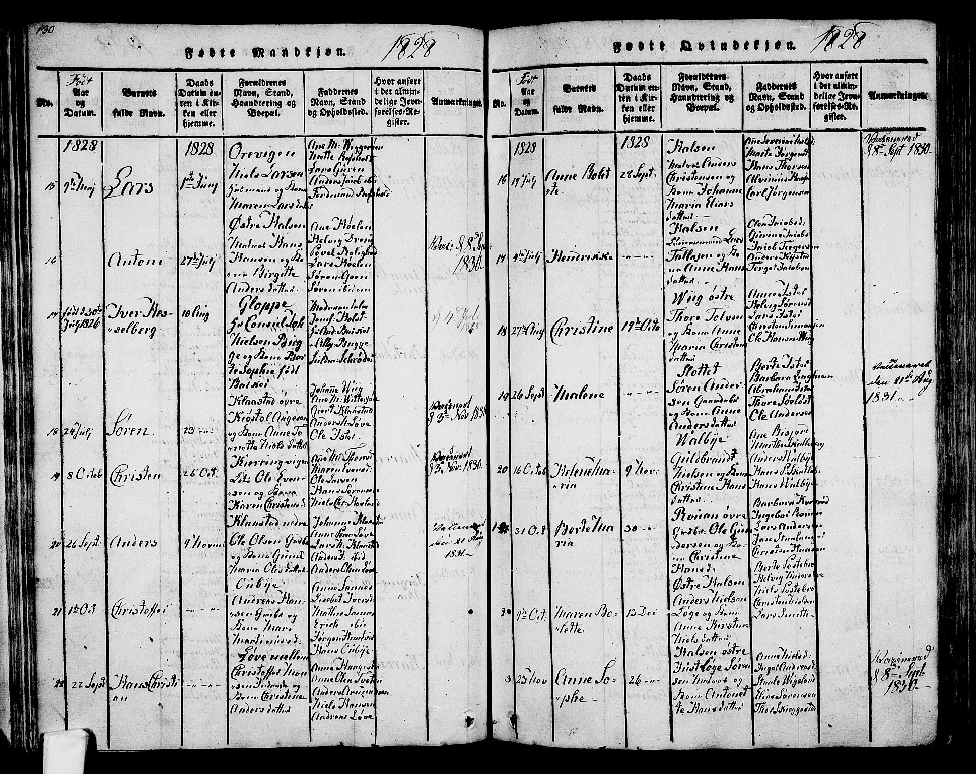Tjølling kirkebøker, AV/SAKO-A-60/F/Fa/L0005: Parish register (official) no. 5, 1814-1836, p. 130-131