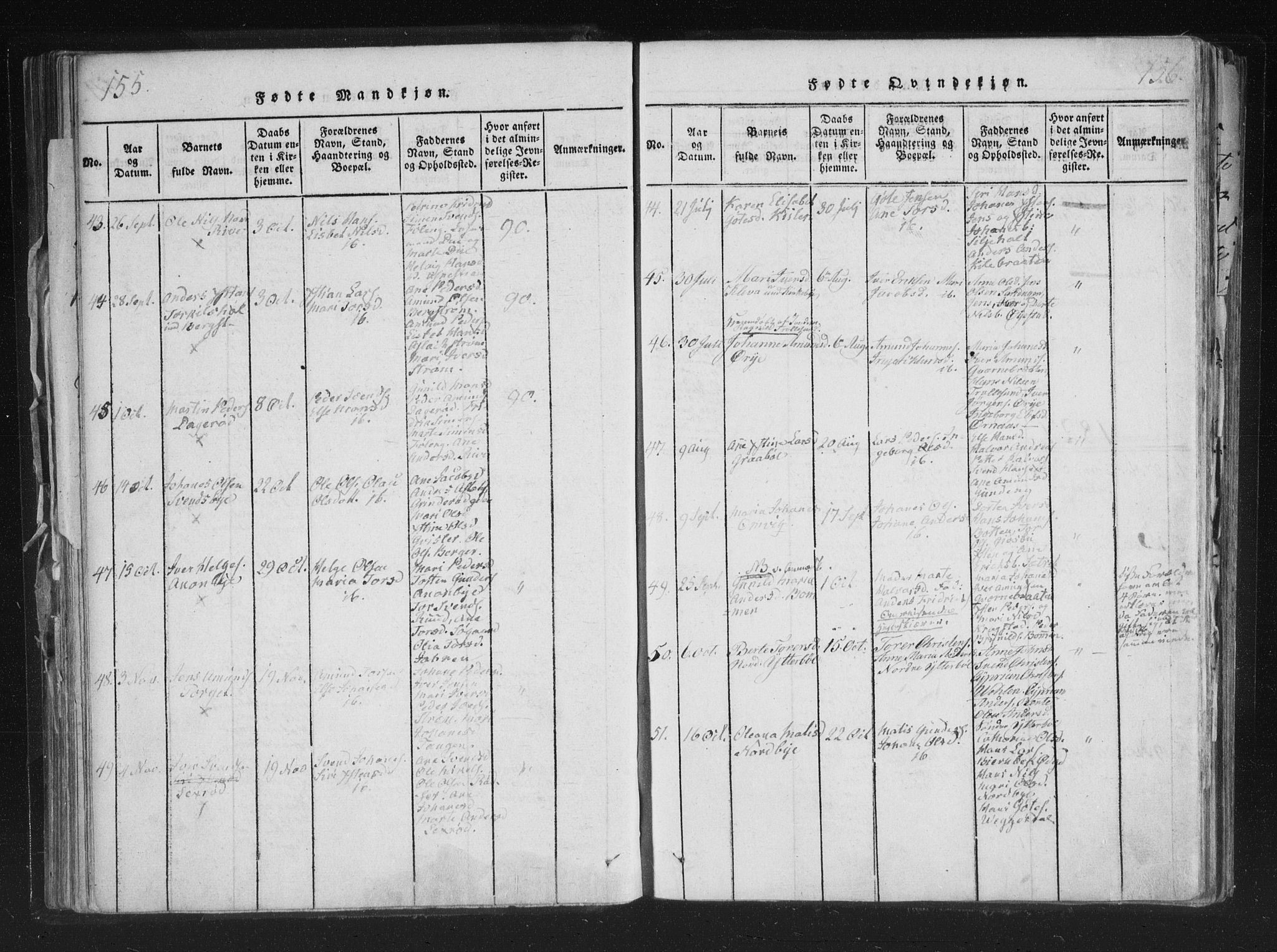 Aremark prestekontor Kirkebøker, SAO/A-10899/F/Fc/L0001: Parish register (official) no. III 1, 1814-1834, p. 155-156