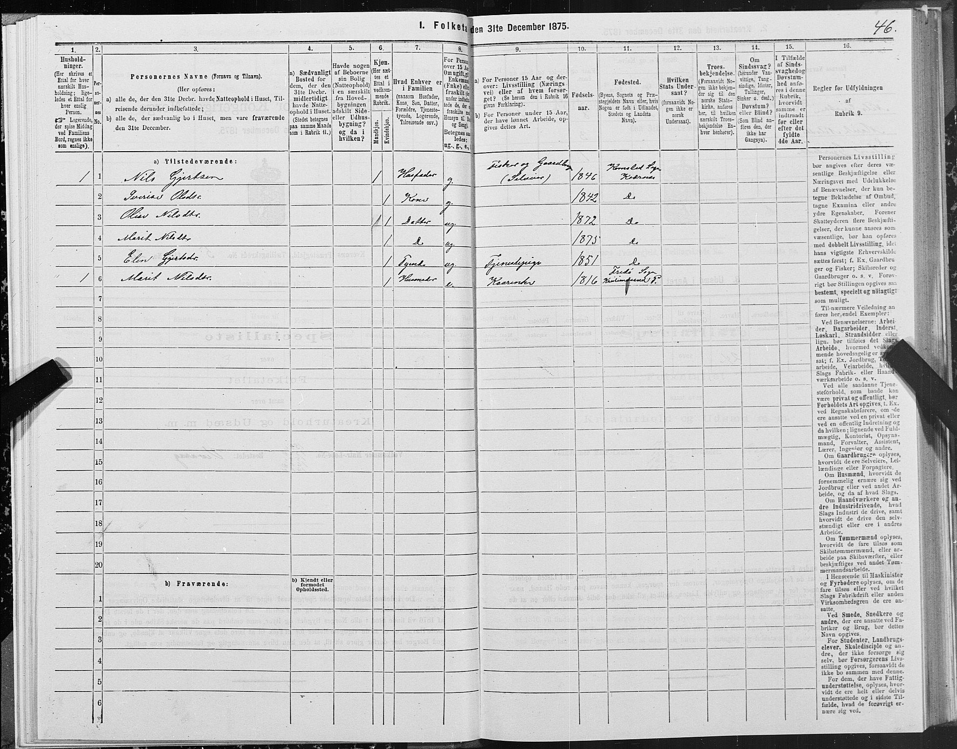 SAT, 1875 census for 1553P Kvernes, 1875, p. 3046