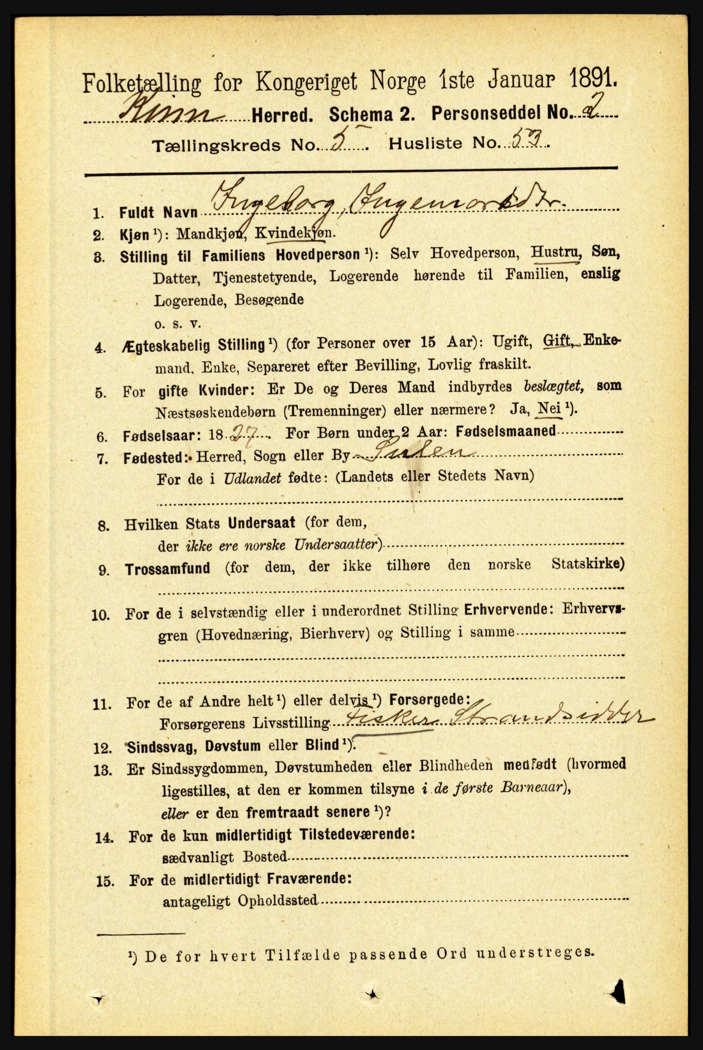 RA, 1891 census for 1437 Kinn, 1891, p. 2109