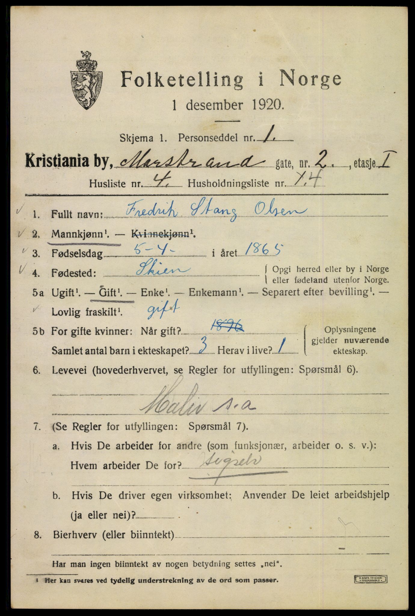 SAO, 1920 census for Kristiania, 1920, p. 392183