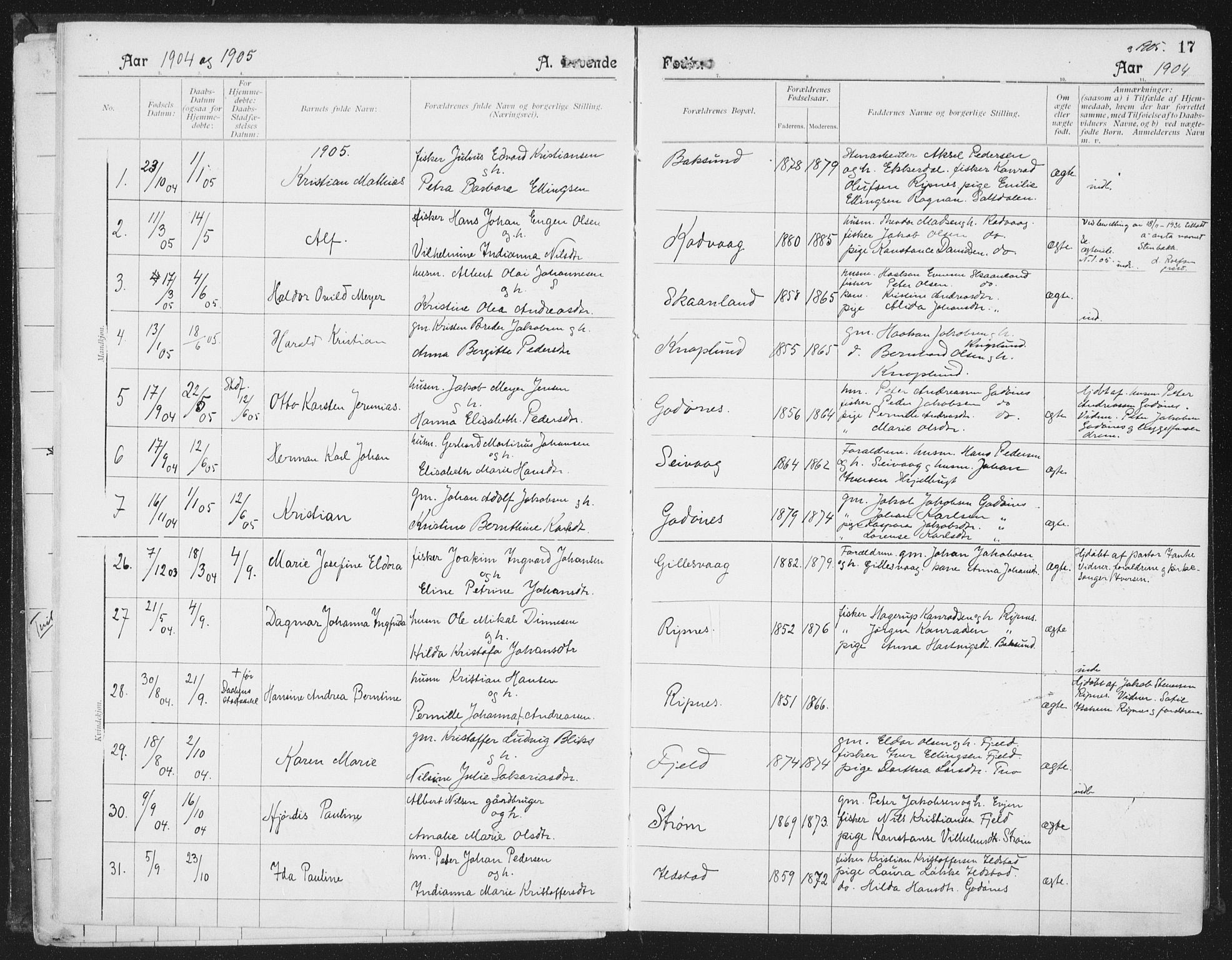 Ministerialprotokoller, klokkerbøker og fødselsregistre - Nordland, SAT/A-1459/804/L0081: Parish register (official) no. 804A02, 1901-1915, p. 17