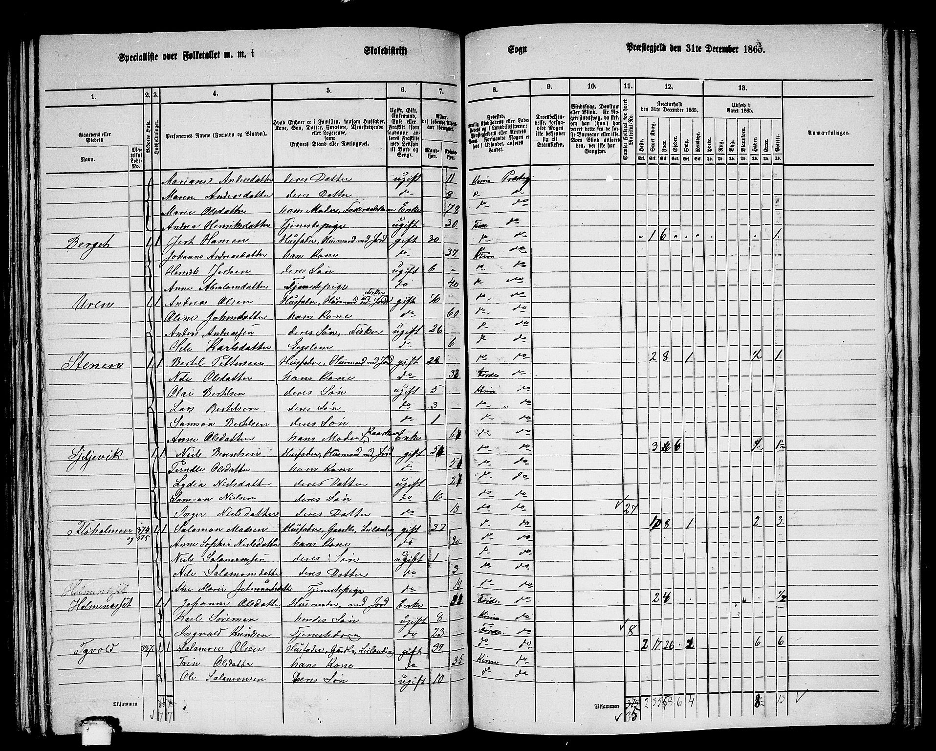 RA, 1865 census for Kinn, 1865, p. 182