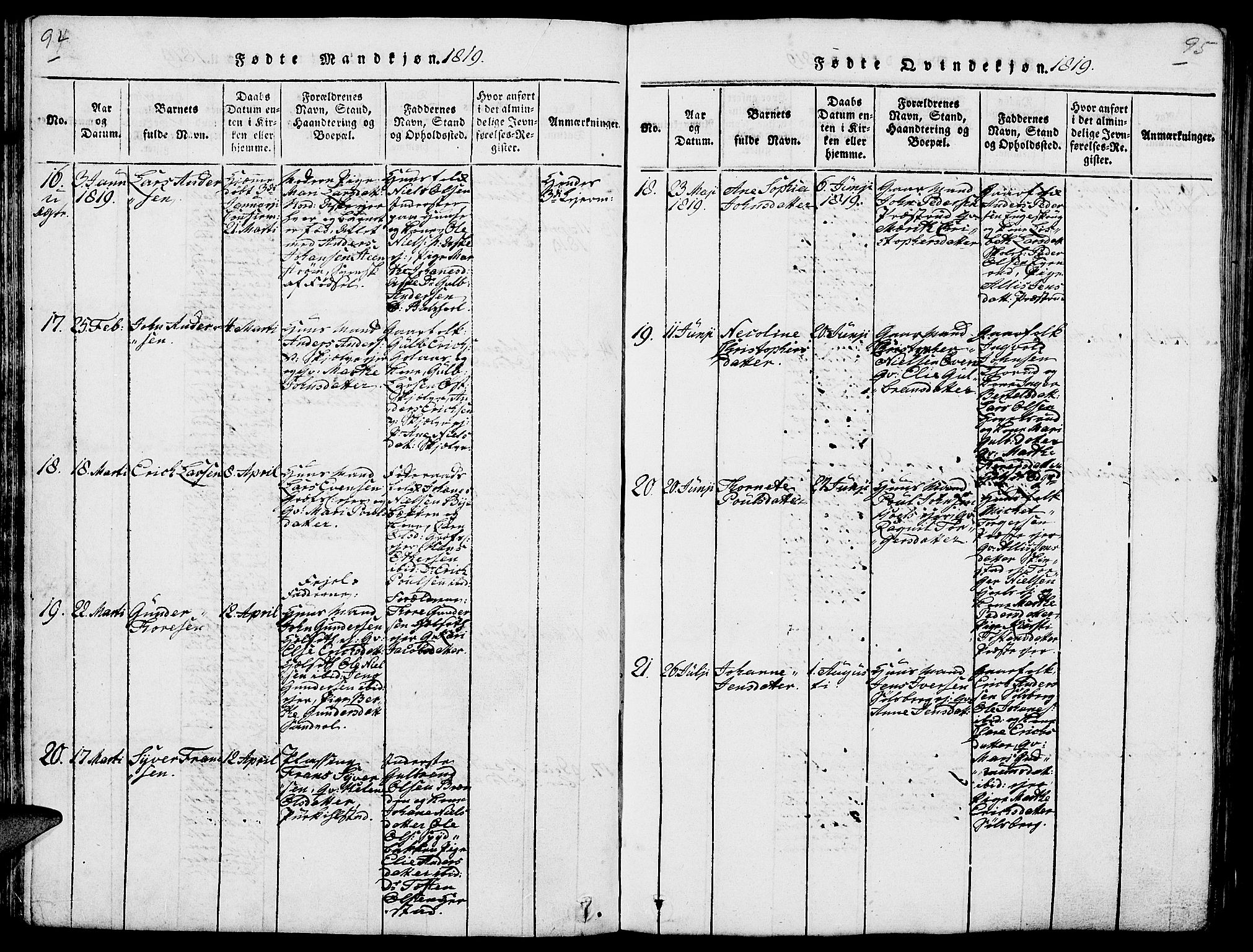 Nes prestekontor, Hedmark, SAH/PREST-020/L/La/L0003: Parish register (copy) no. 3, 1814-1831, p. 94-95