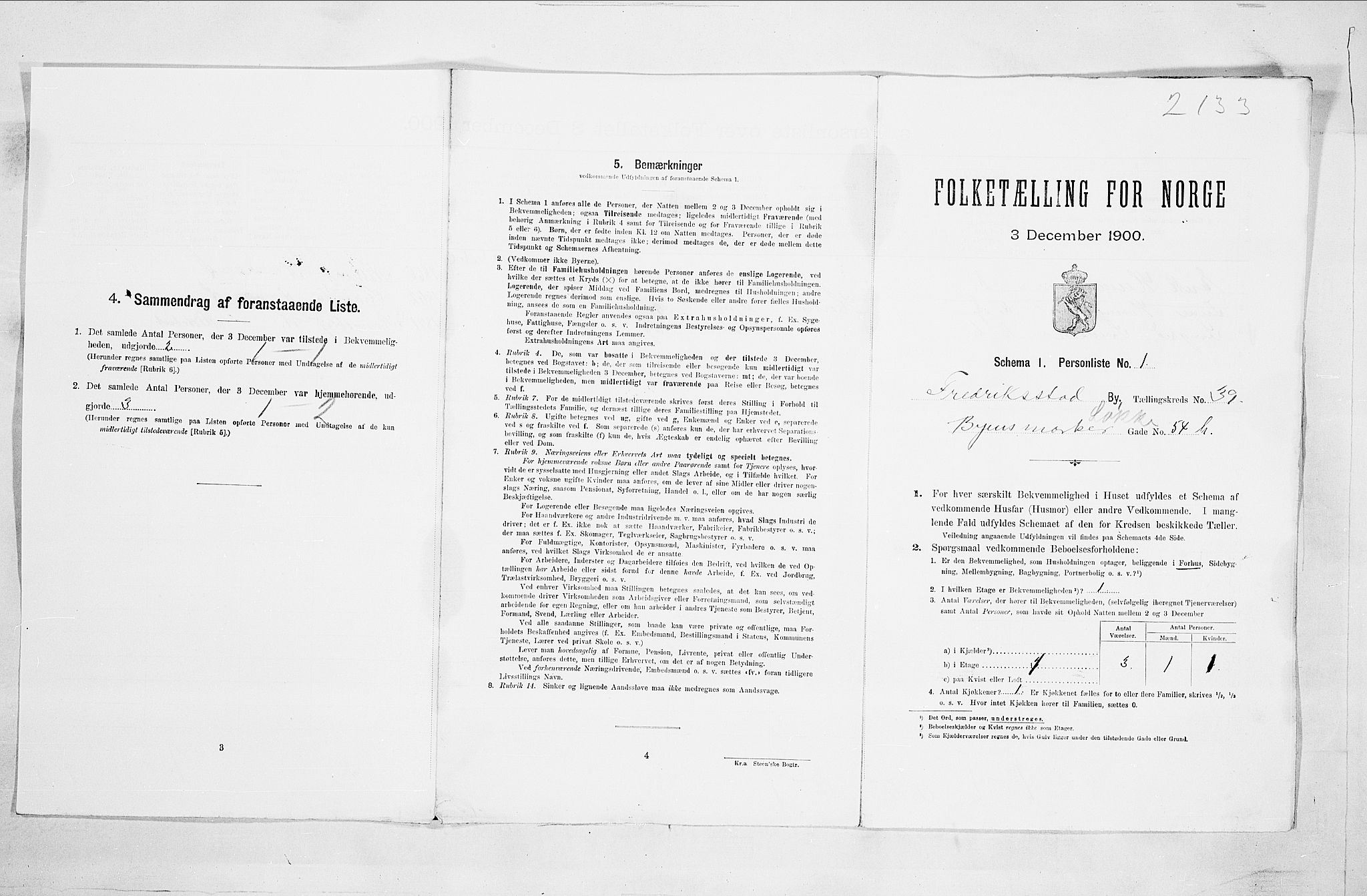 SAO, 1900 census for Fredrikstad, 1900