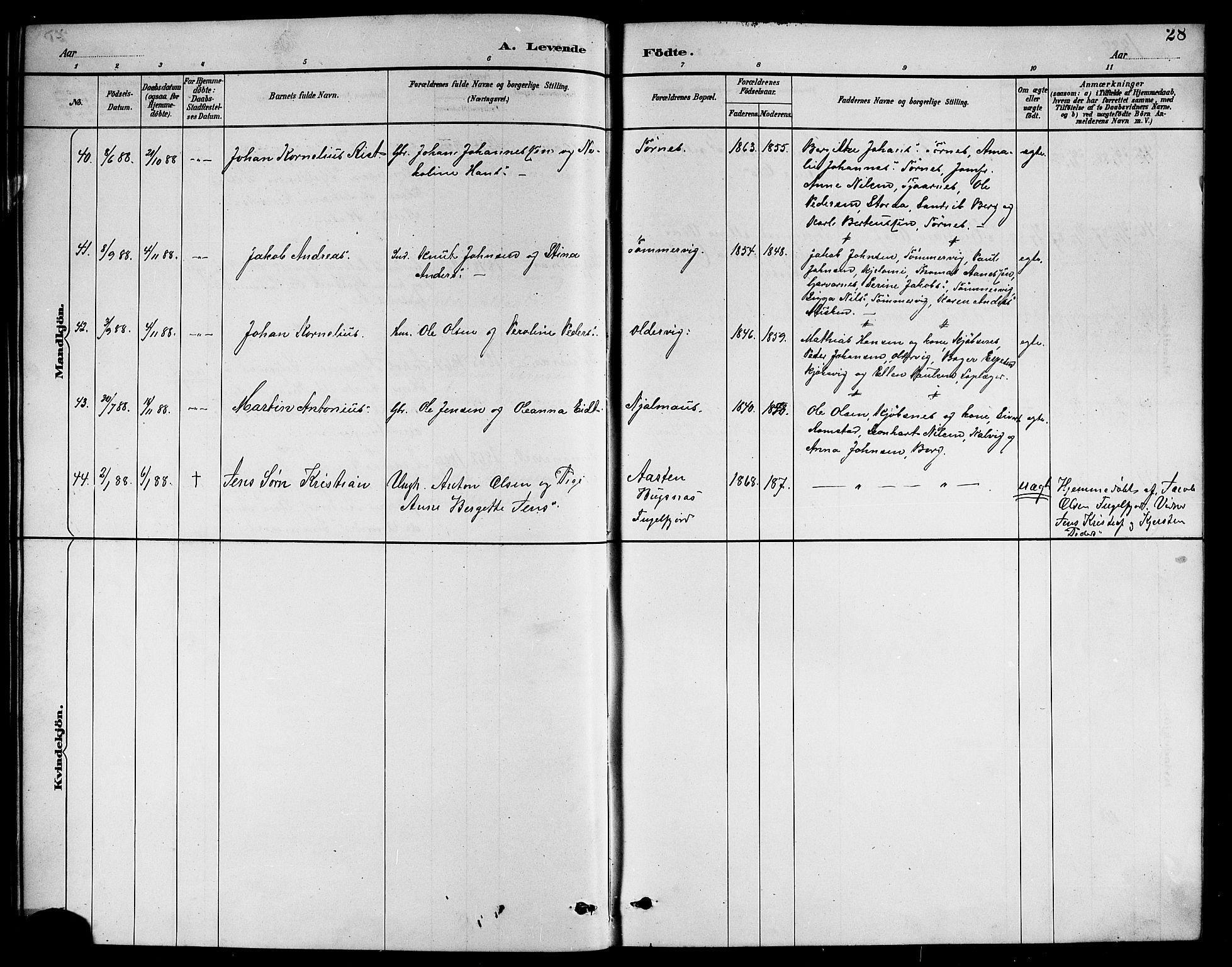Ministerialprotokoller, klokkerbøker og fødselsregistre - Nordland, AV/SAT-A-1459/861/L0876: Parish register (copy) no. 861C02, 1887-1903, p. 28