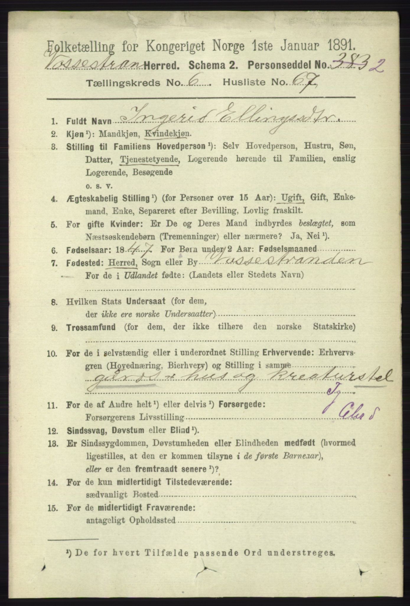 RA, 1891 census for 1236 Vossestrand, 1891, p. 2306