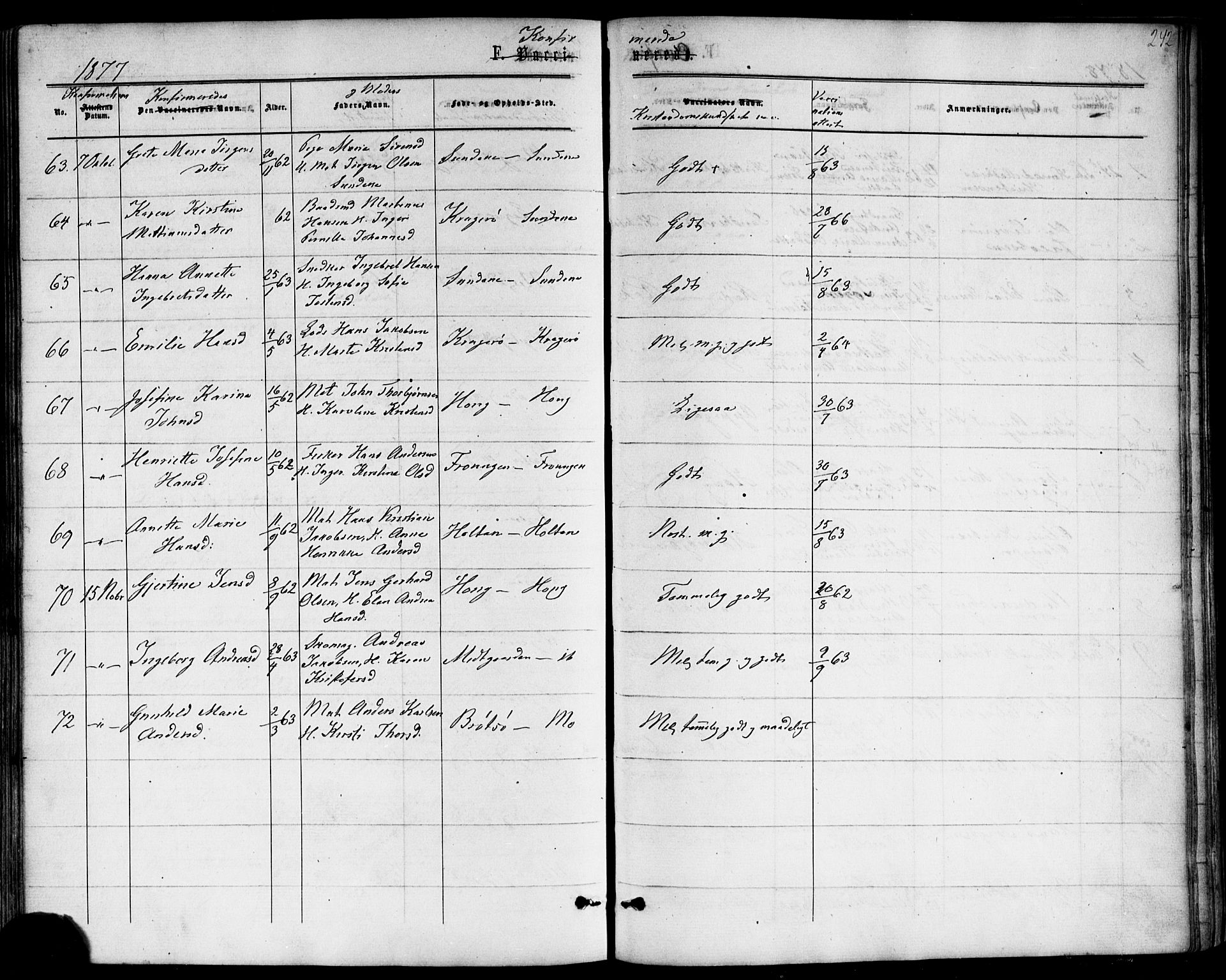 Nøtterøy kirkebøker, AV/SAKO-A-354/F/Fb/L0001: Parish register (official) no. II 1, 1865-1878, p. 242