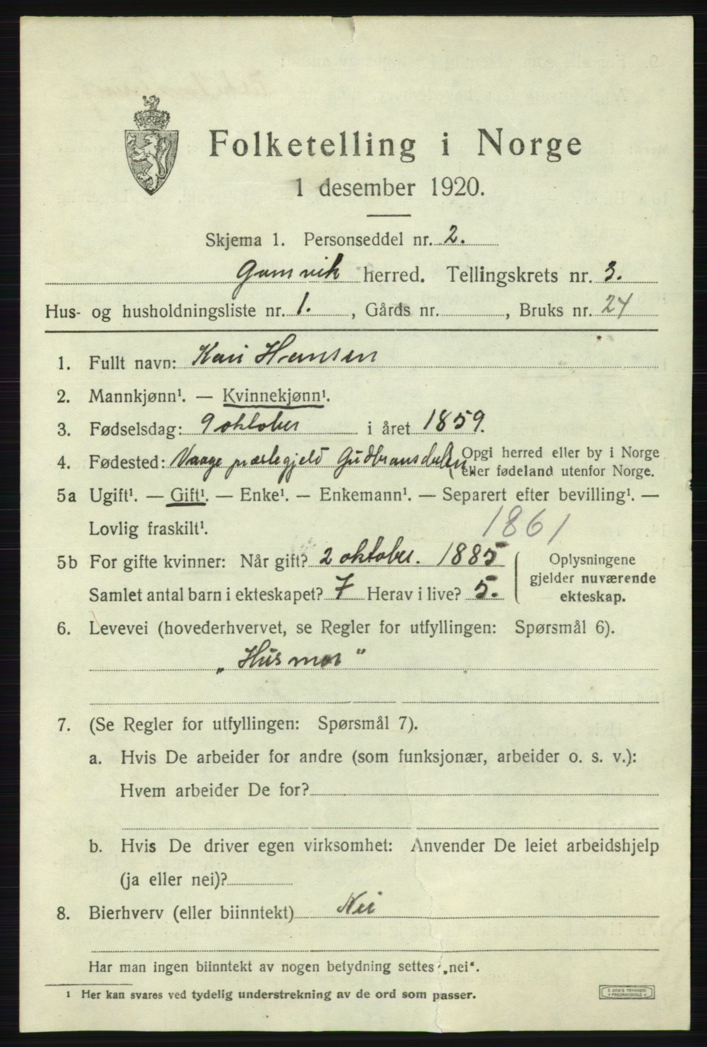 SATØ, 1920 census for Gamvik, 1920, p. 2404