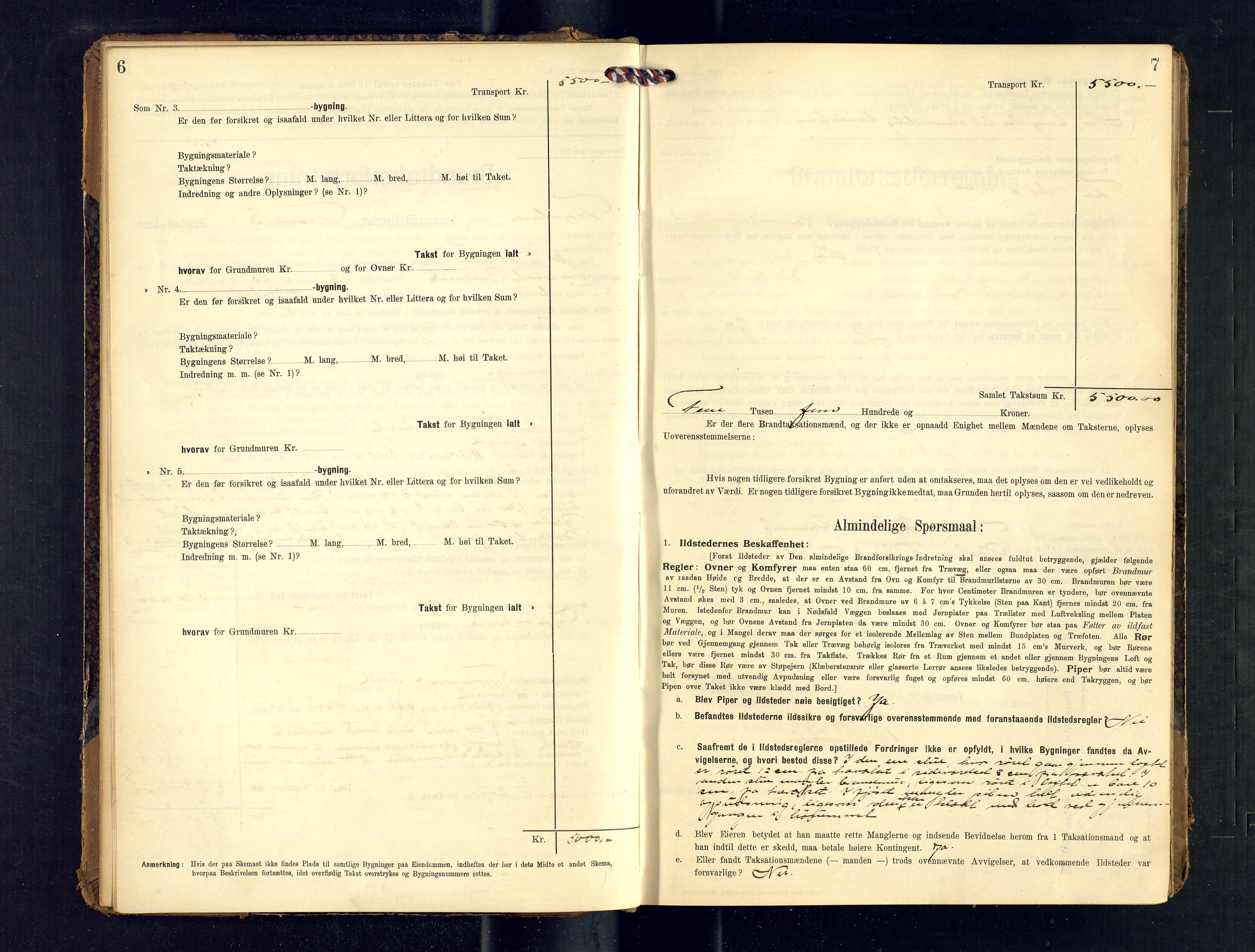 Harstad lensmannskontor, AV/SATØ-SATØ-10/F/Fr/Fra/L0603: Branntakstprotokoll (S). Merket R, 1909-1914, p. 6-7