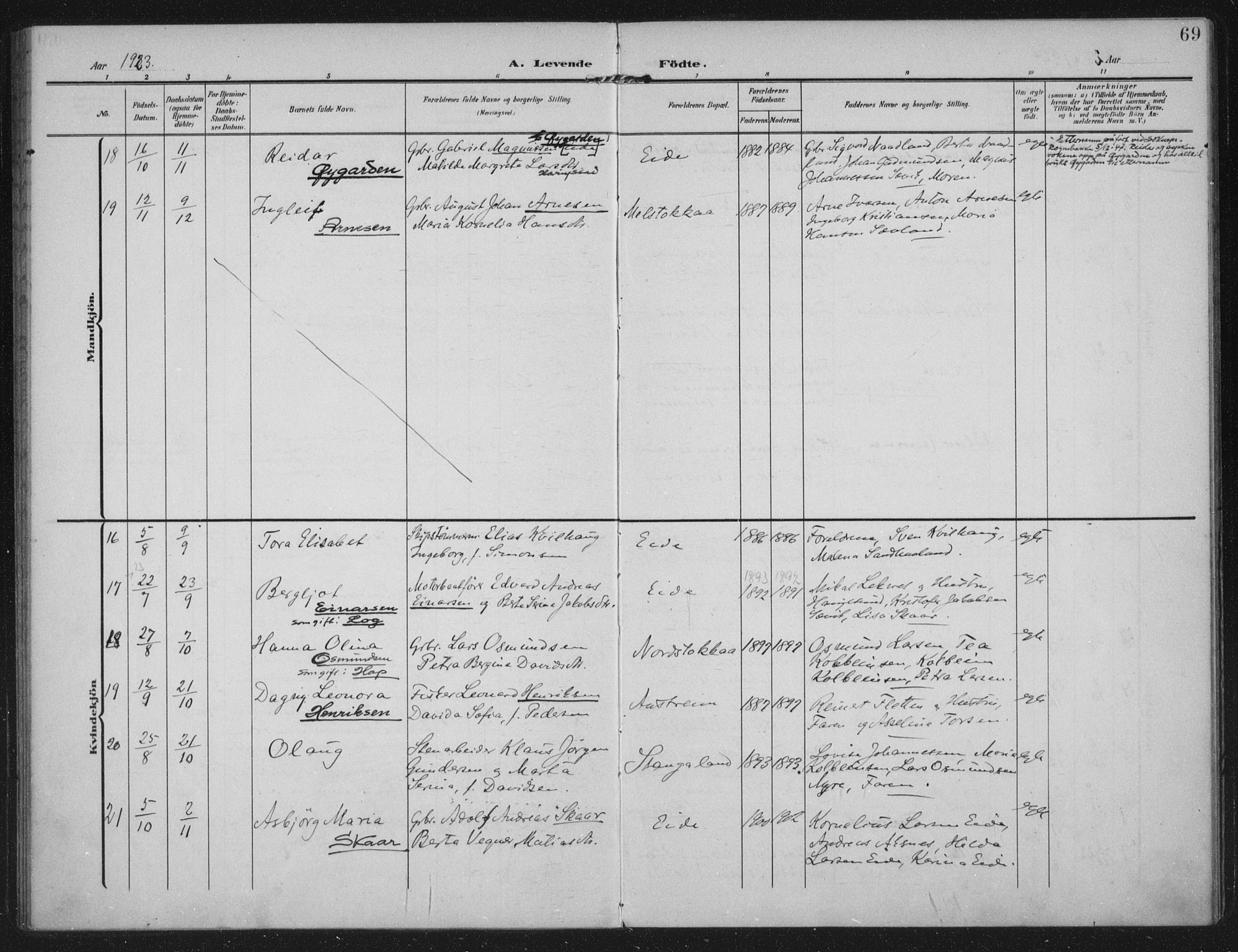 Kopervik sokneprestkontor, SAST/A-101850/H/Ha/Haa/L0003: Parish register (official) no. A 3, 1906-1924, p. 69