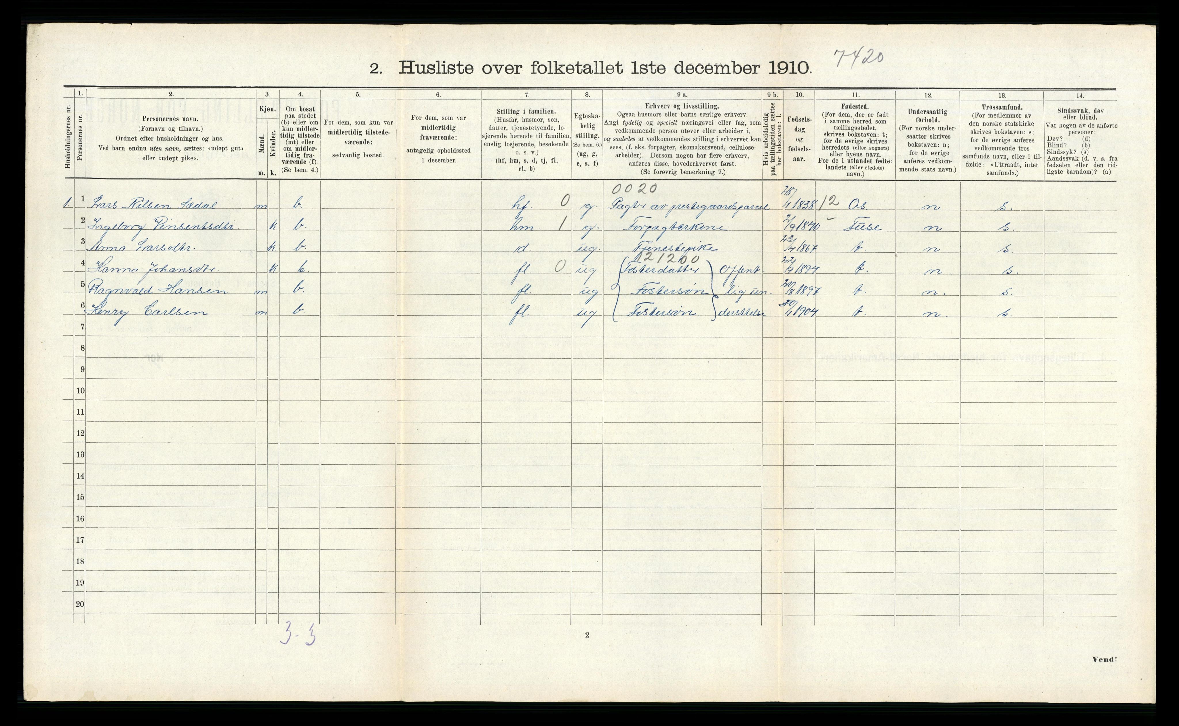 RA, 1910 census for Fana, 1910, p. 546