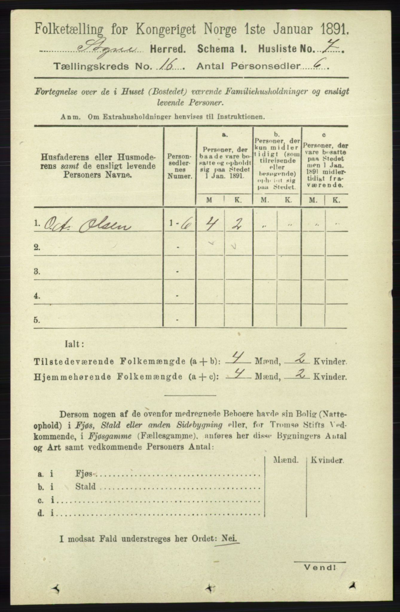 RA, 1891 census for 1018 Søgne, 1891, p. 4386