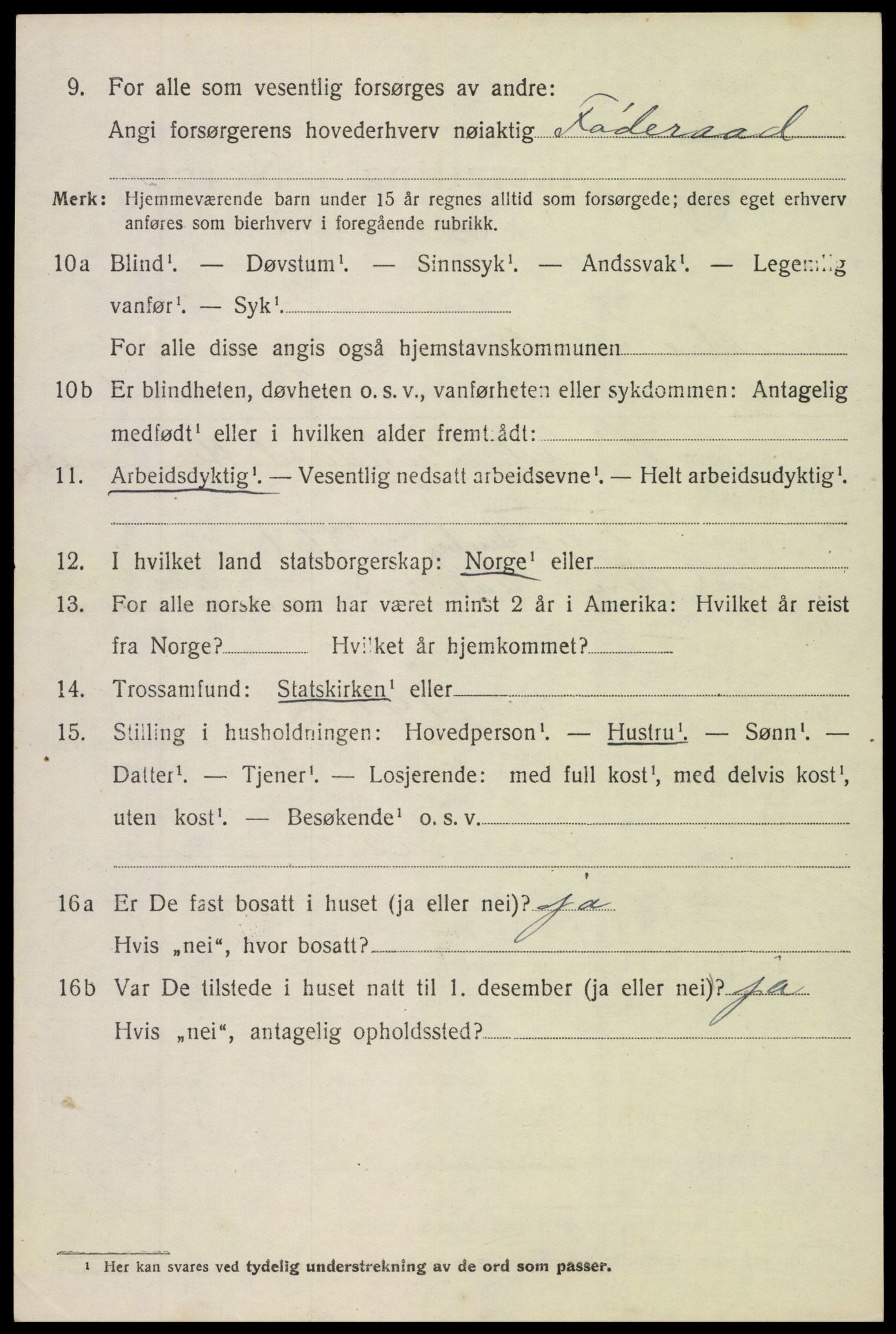 SAH, 1920 census for Vestre Slidre, 1920, p. 2275