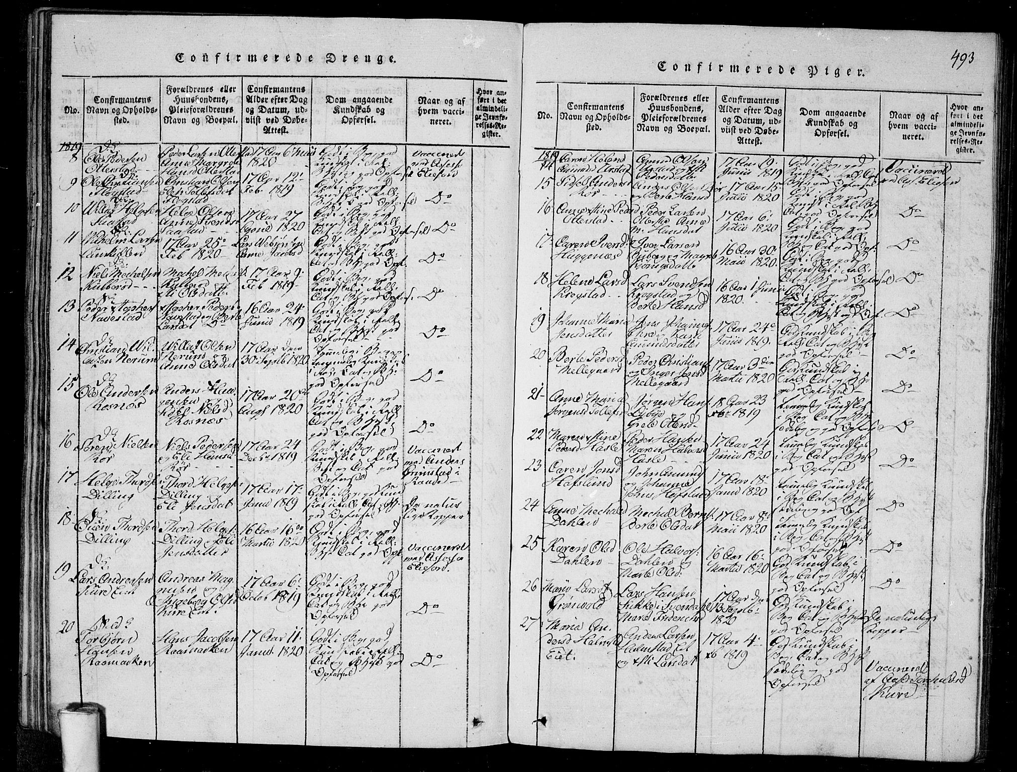 Rygge prestekontor Kirkebøker, SAO/A-10084b/G/Ga/L0001: Parish register (copy) no. 1, 1814-1871, p. 492-493