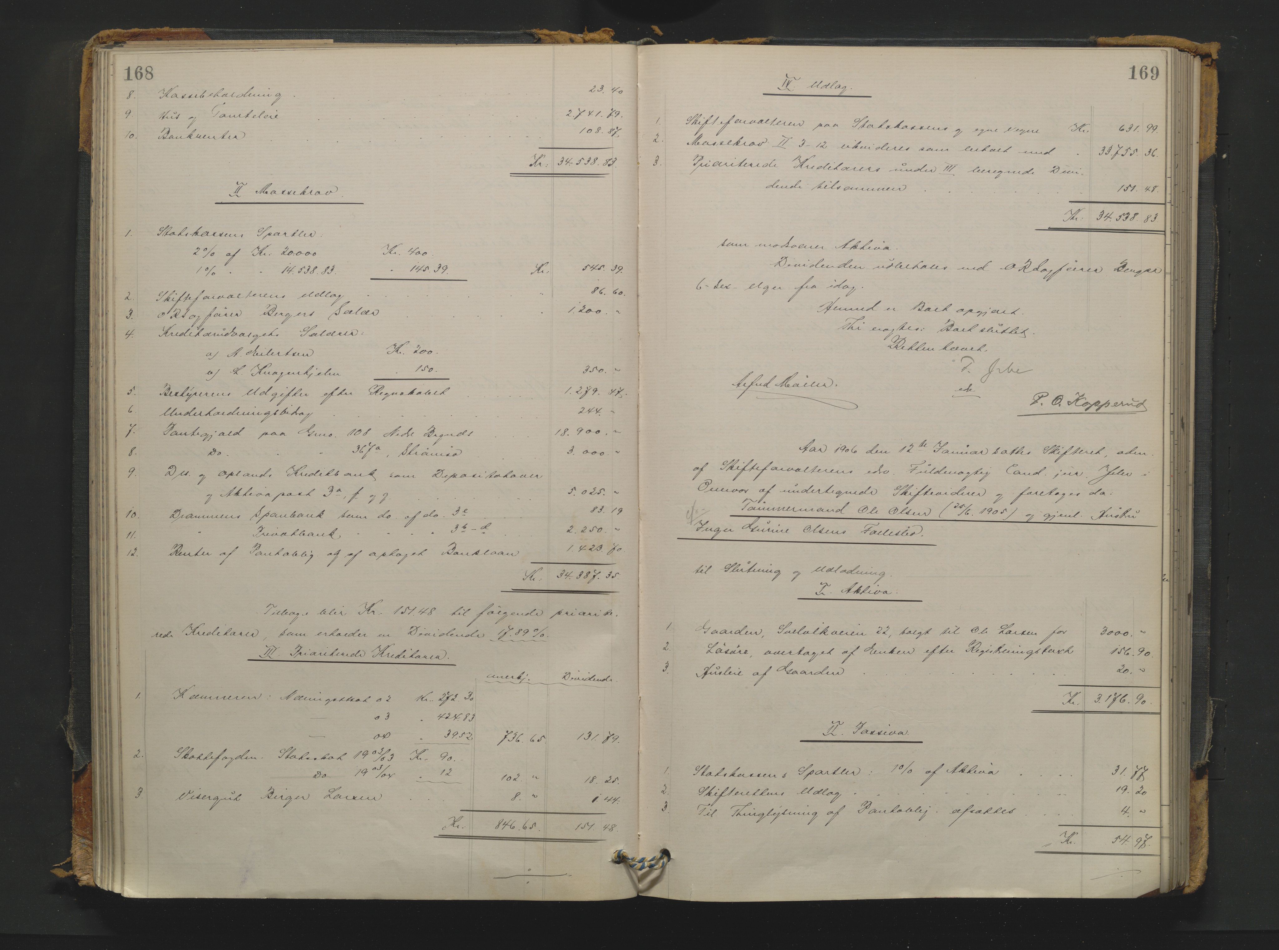 Drammen byfogd, AV/SAKO-A-222/H/Hb/Hbd/Hbda/L0009: Skifteutlodningsprotokoll., 1904-1911, p. 168-169