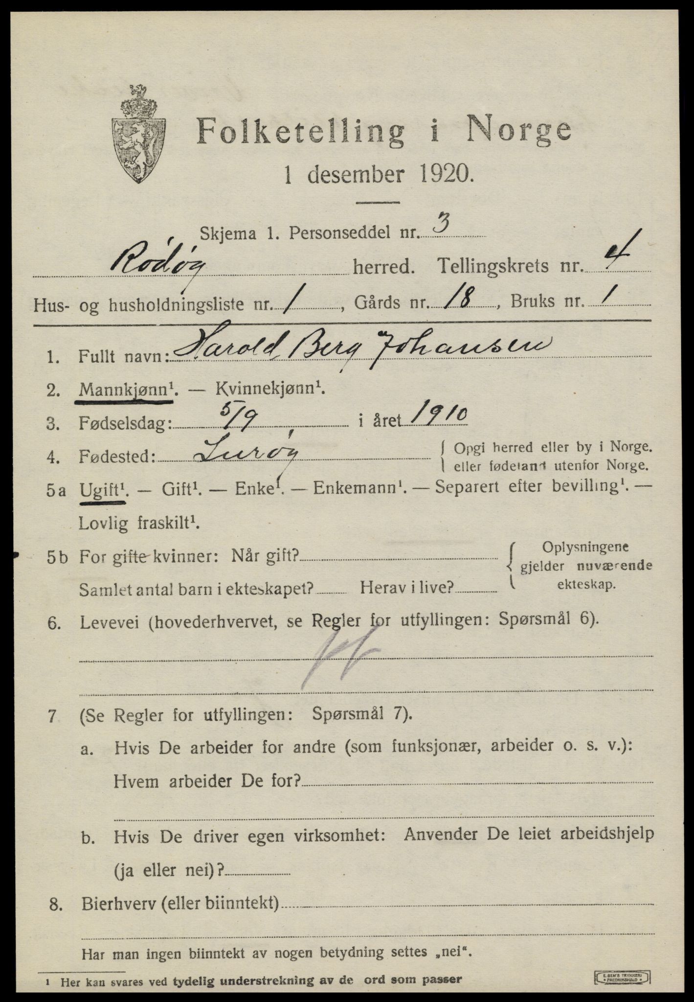 SAT, 1920 census for Rødøy, 1920, p. 2574