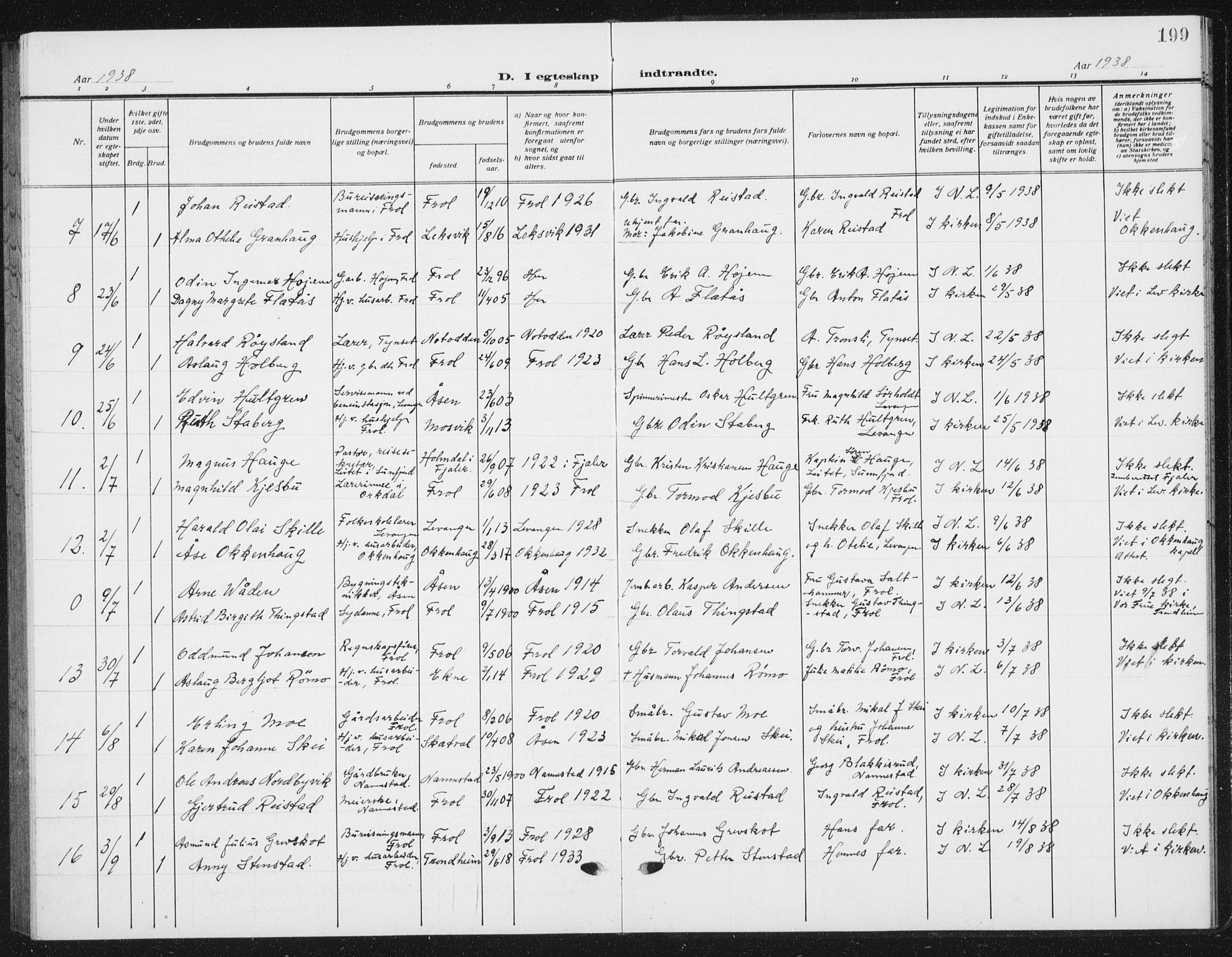 Ministerialprotokoller, klokkerbøker og fødselsregistre - Nord-Trøndelag, SAT/A-1458/721/L0209: Parish register (copy) no. 721C02, 1918-1940, p. 199