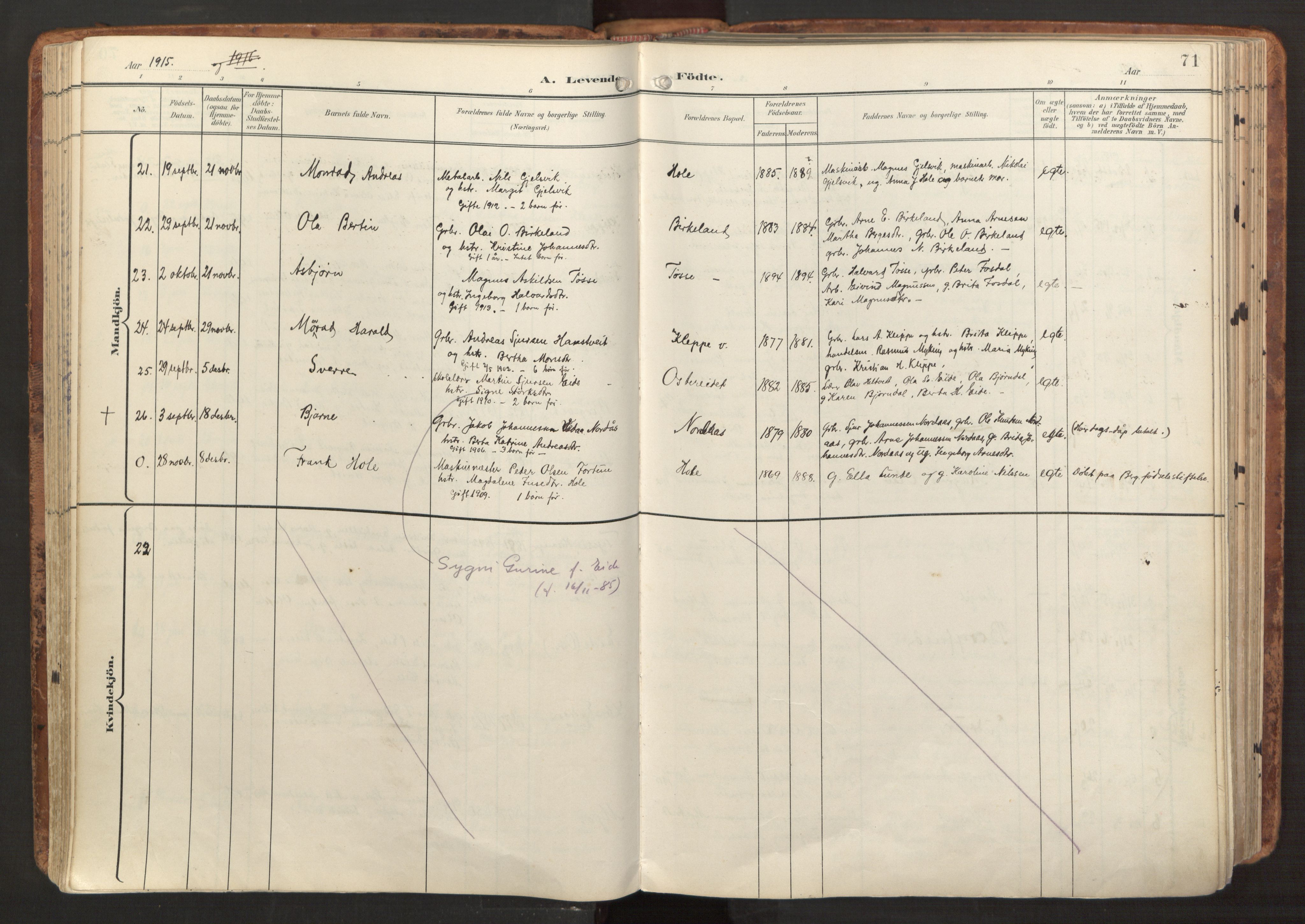 Hosanger sokneprestembete, AV/SAB-A-75801/H/Haa: Parish register (official) no. B 2, 1897-1923, p. 71