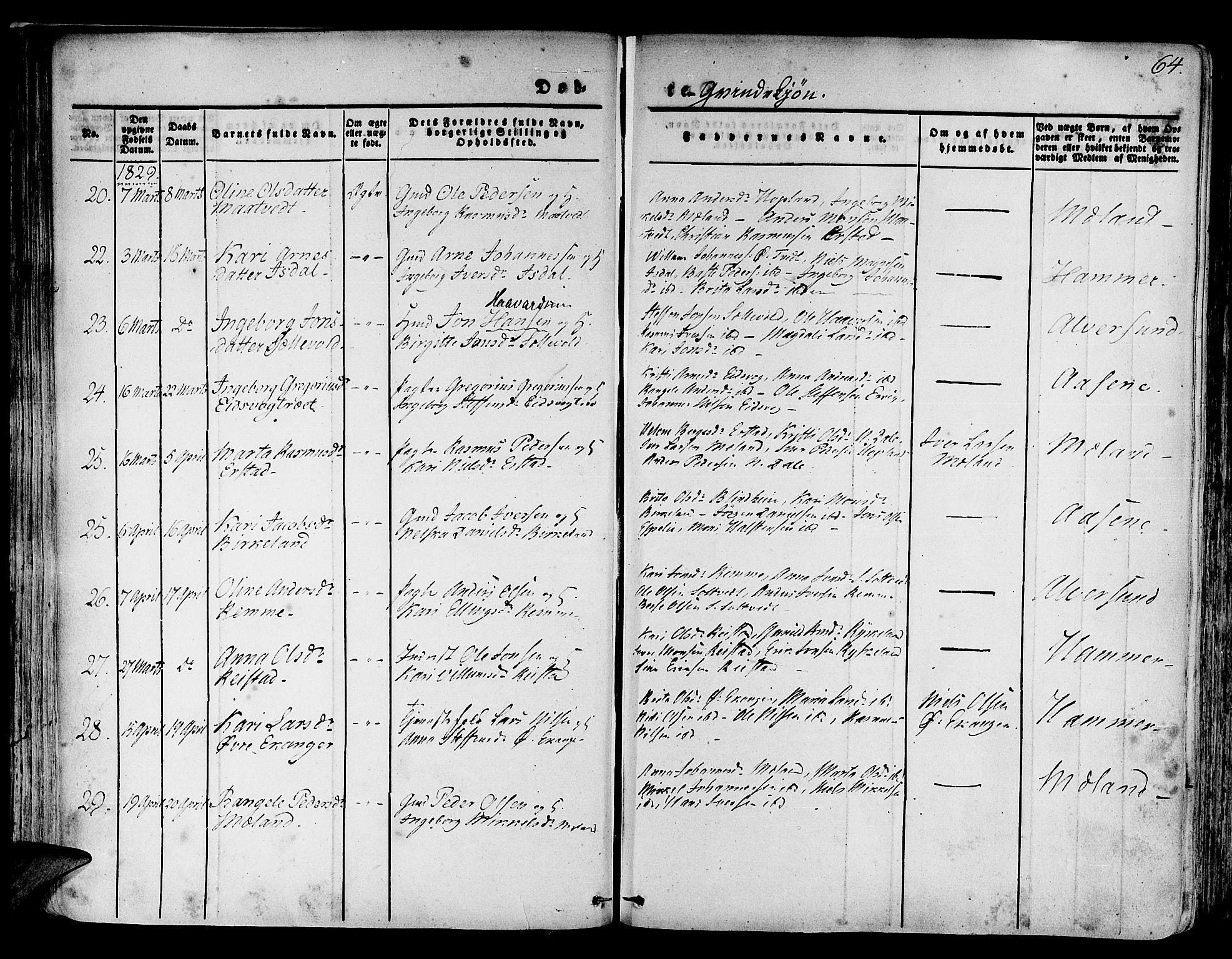 Hamre sokneprestembete, AV/SAB-A-75501/H/Ha/Haa/Haaa/L0011: Parish register (official) no. A 11, 1826-1834, p. 64