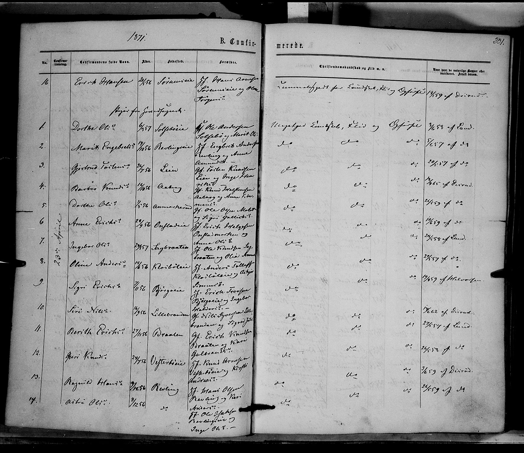 Nord-Aurdal prestekontor, SAH/PREST-132/H/Ha/Haa/L0008: Parish register (official) no. 8, 1863-1875, p. 231