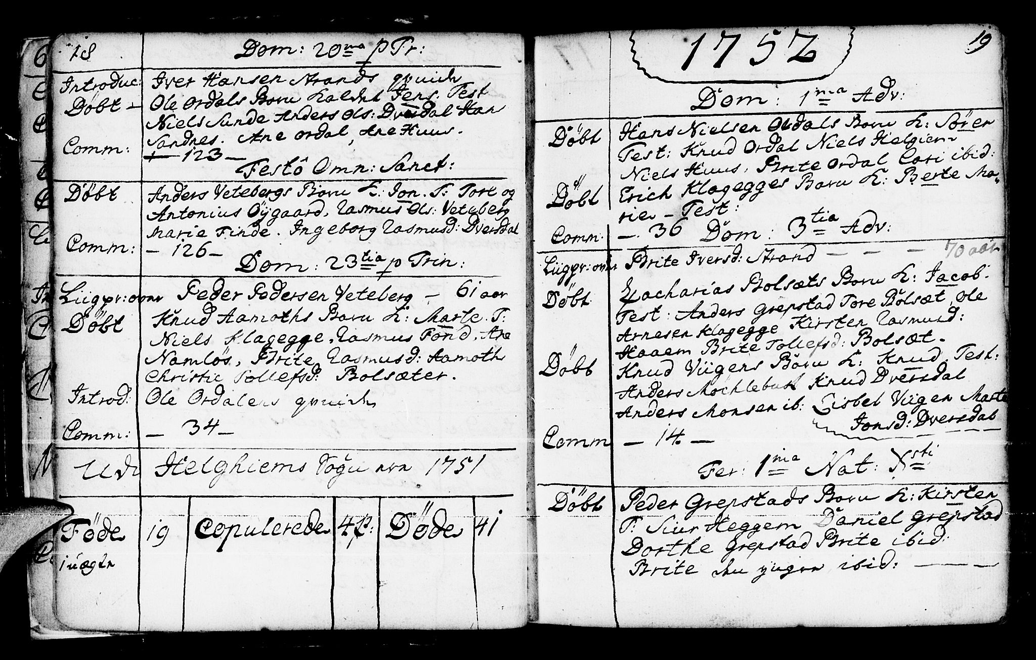 Jølster sokneprestembete, AV/SAB-A-80701/H/Haa/Haaa/L0004: Parish register (official) no. A 4, 1749-1789, p. 18-19