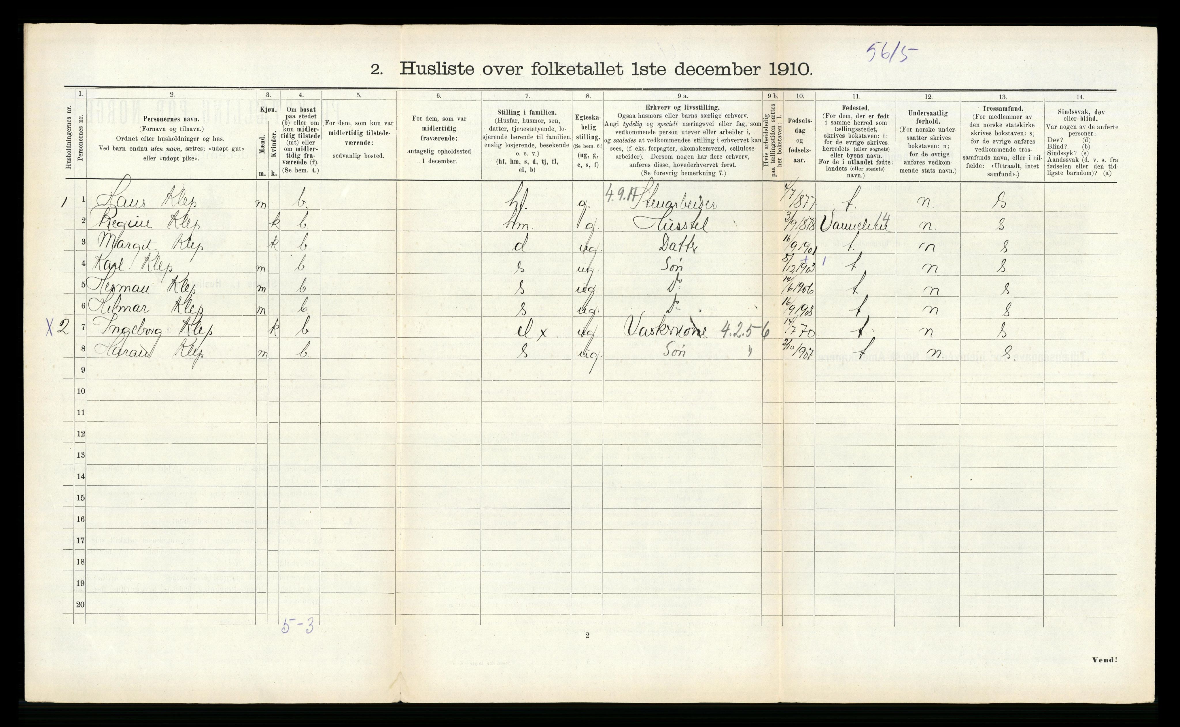 RA, 1910 census for Volda, 1910, p. 323