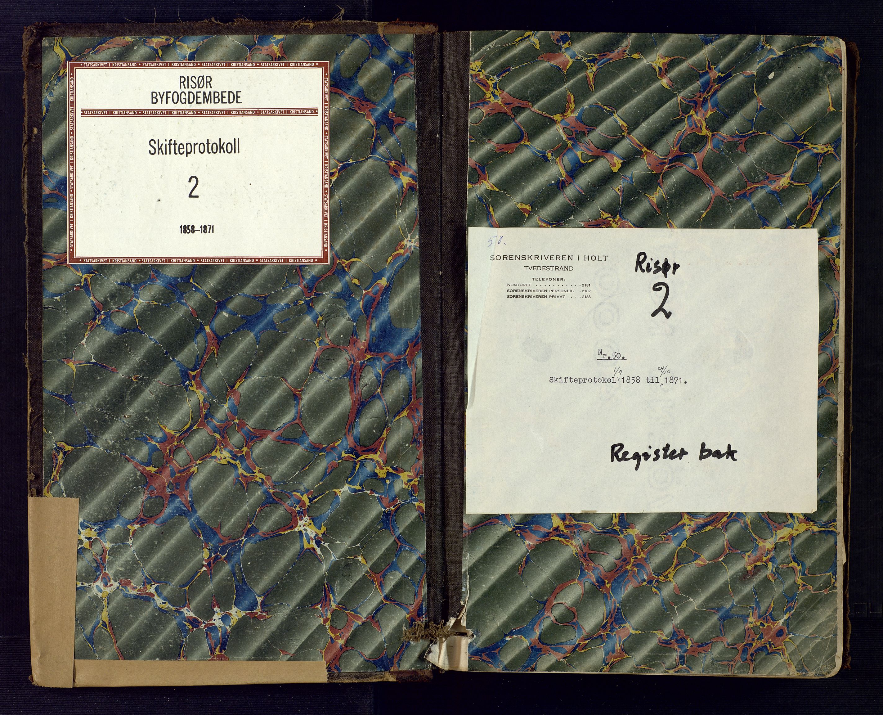 Risør byfogd, AV/SAK-1222-0005/H/Hc/L0002: Skifteprotokoll nr. 2, 1858-1871