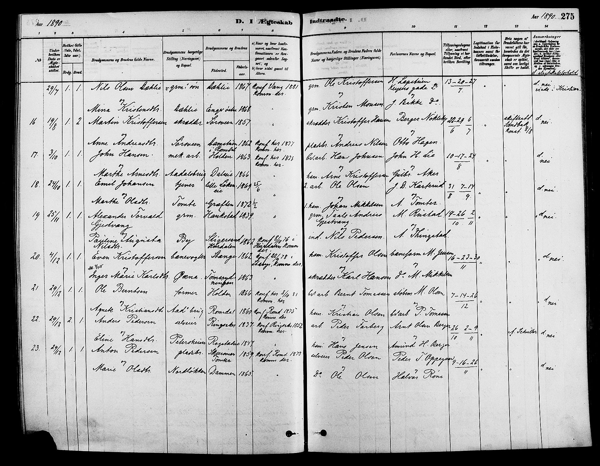 Løten prestekontor, AV/SAH-PREST-022/K/Ka/L0009: Parish register (official) no. 9, 1878-1891, p. 275