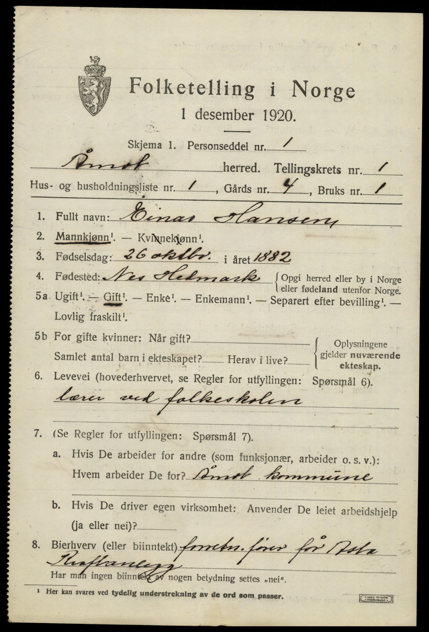 SAH, 1920 census for Åmot, 1920, p. 1587