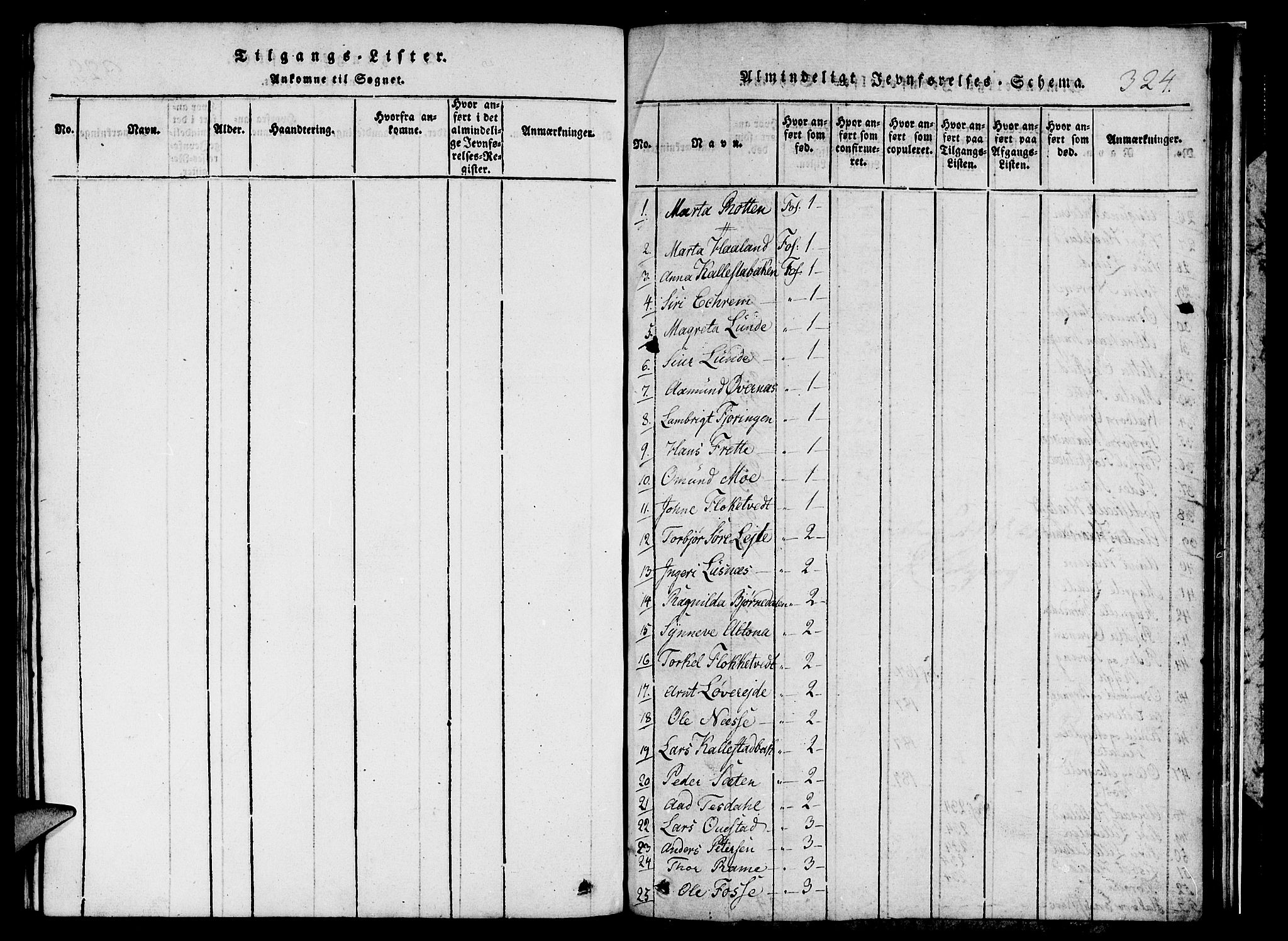 Etne sokneprestembete, SAB/A-75001/H/Hab: Parish register (copy) no. C 1, 1816-1841, p. 324