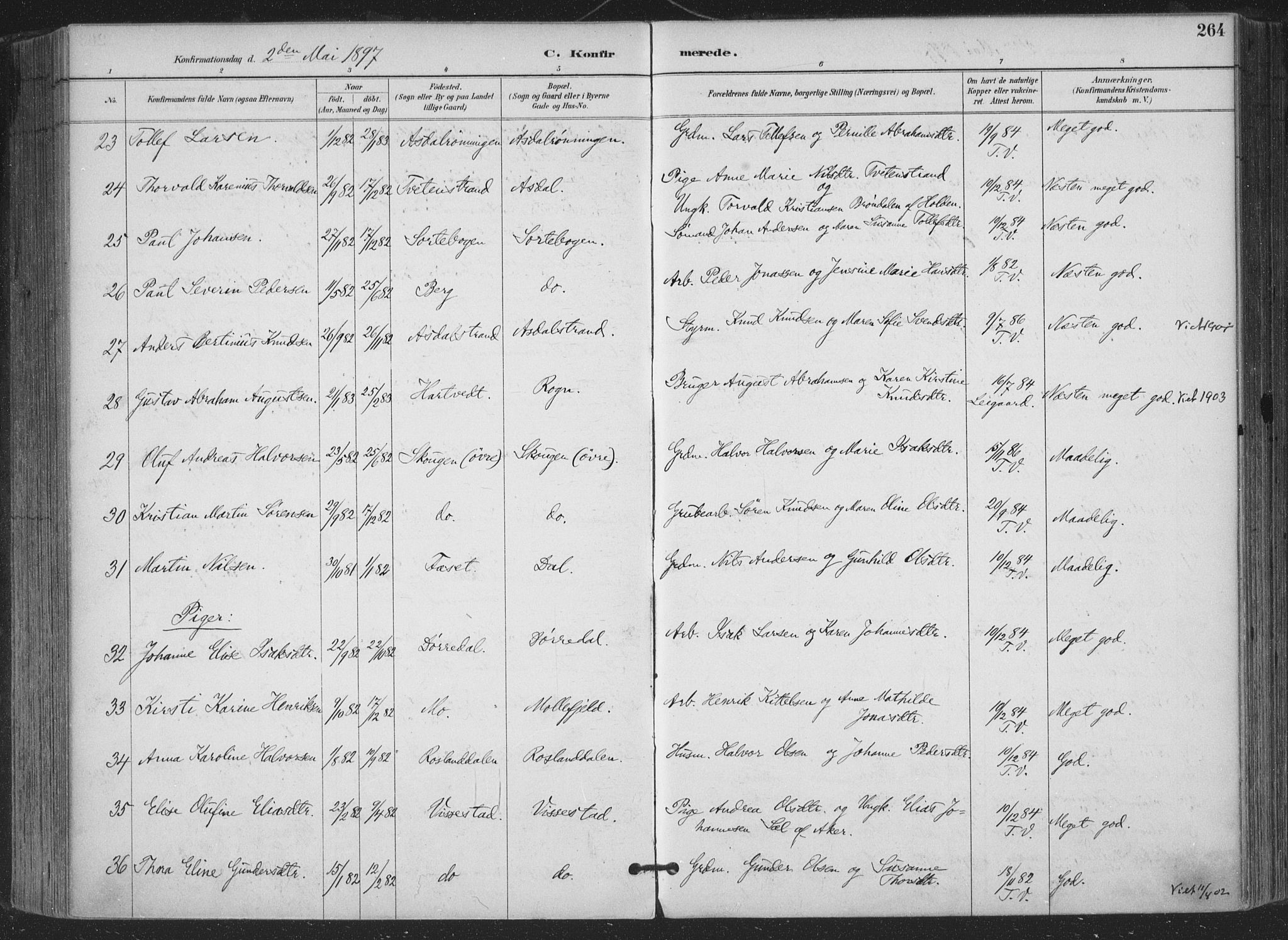 Bamble kirkebøker, AV/SAKO-A-253/F/Fa/L0008: Parish register (official) no. I 8, 1888-1900, p. 264