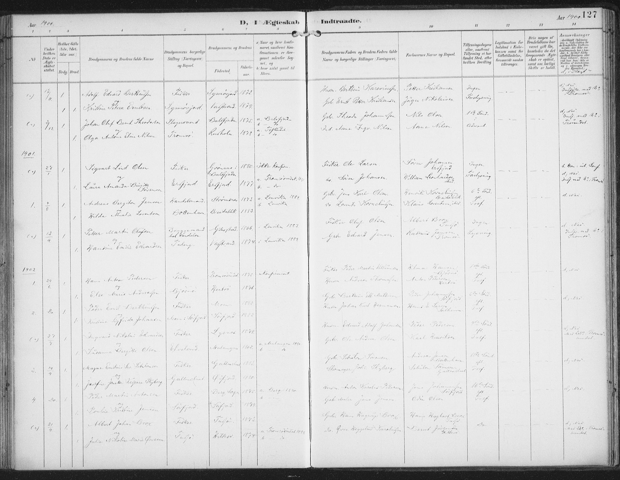 Lenvik sokneprestembete, SATØ/S-1310/H/Ha/Haa/L0015kirke: Parish register (official) no. 15, 1896-1915, p. 127