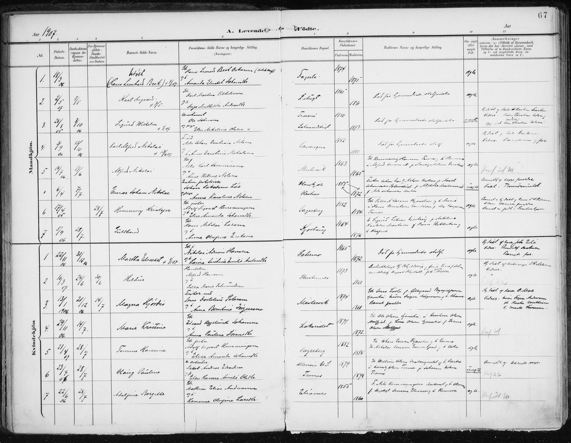Balsfjord sokneprestembete, AV/SATØ-S-1303/G/Gaa/L0006kirke: Parish register (official) no. 6, 1897-1909, p. 67