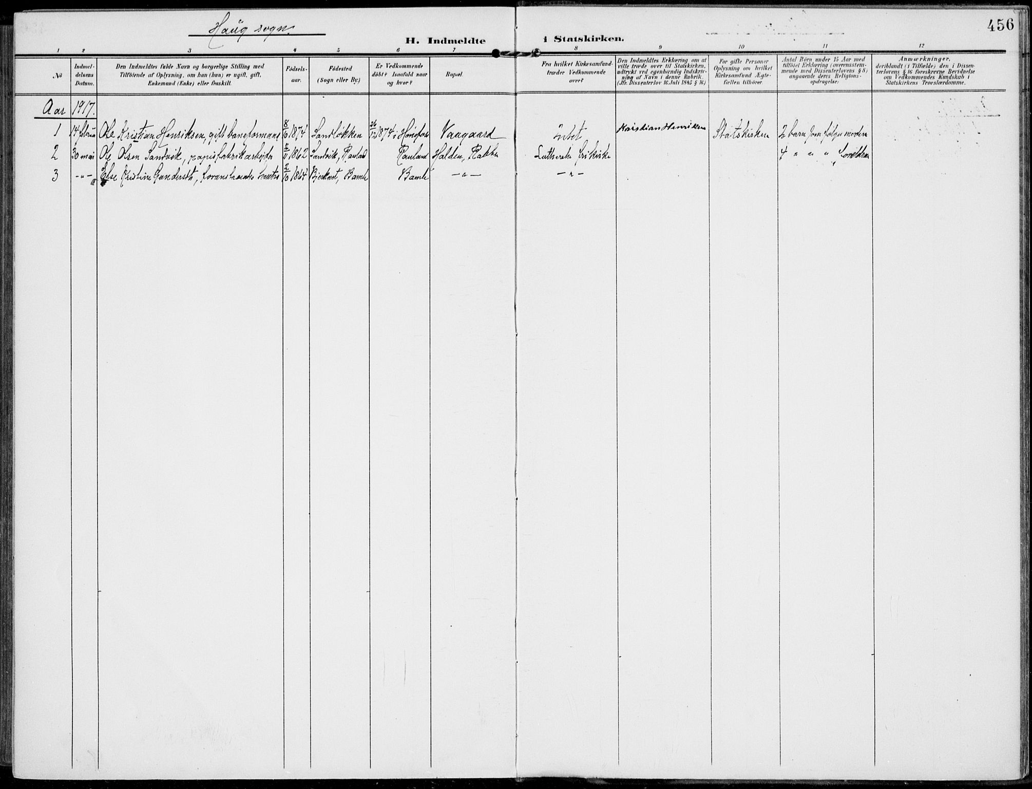 Norderhov kirkebøker, AV/SAKO-A-237/F/Fa/L0017: Parish register (official) no. 17, 1903-1919, p. 456