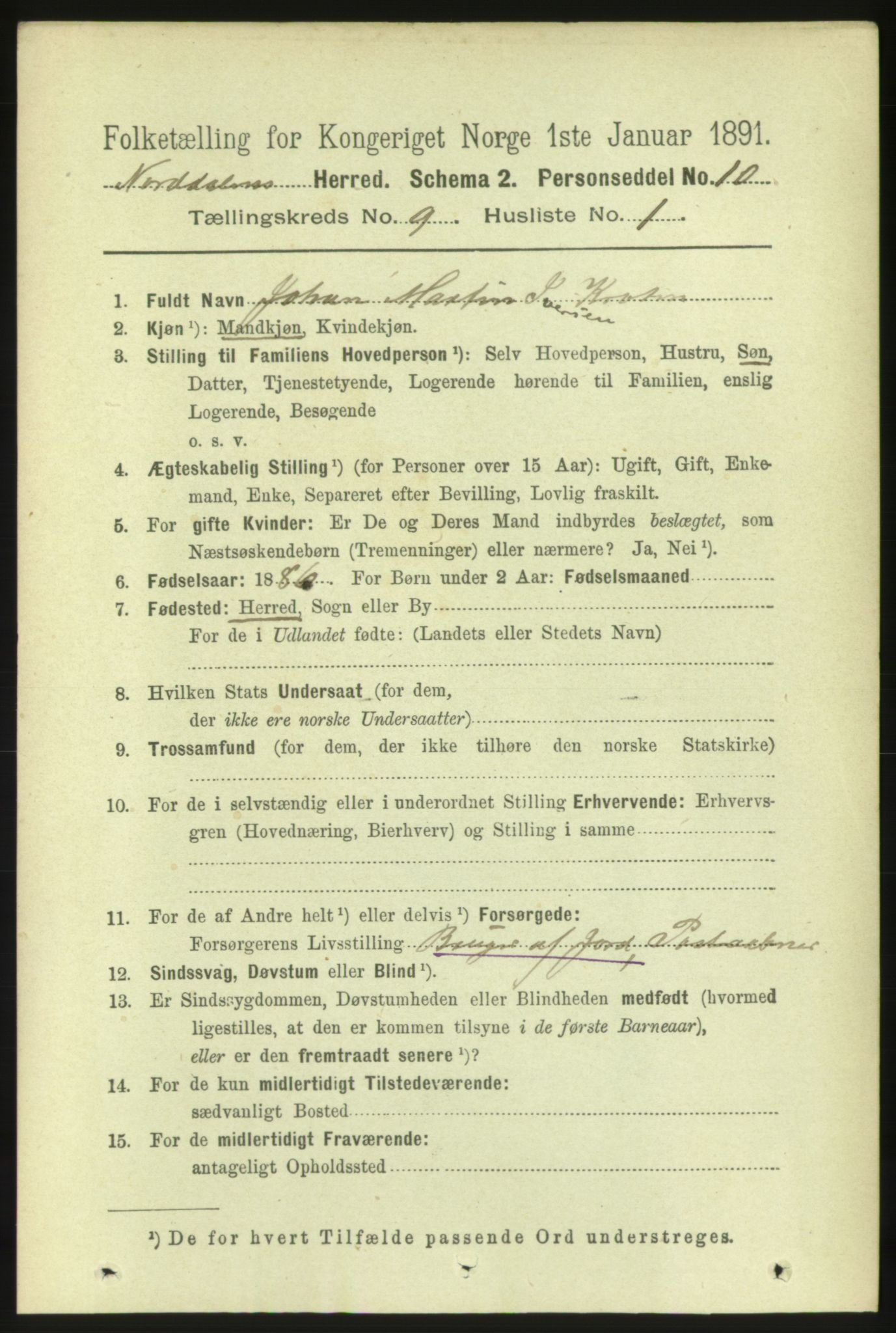 RA, 1891 census for 1524 Norddal, 1891, p. 1856