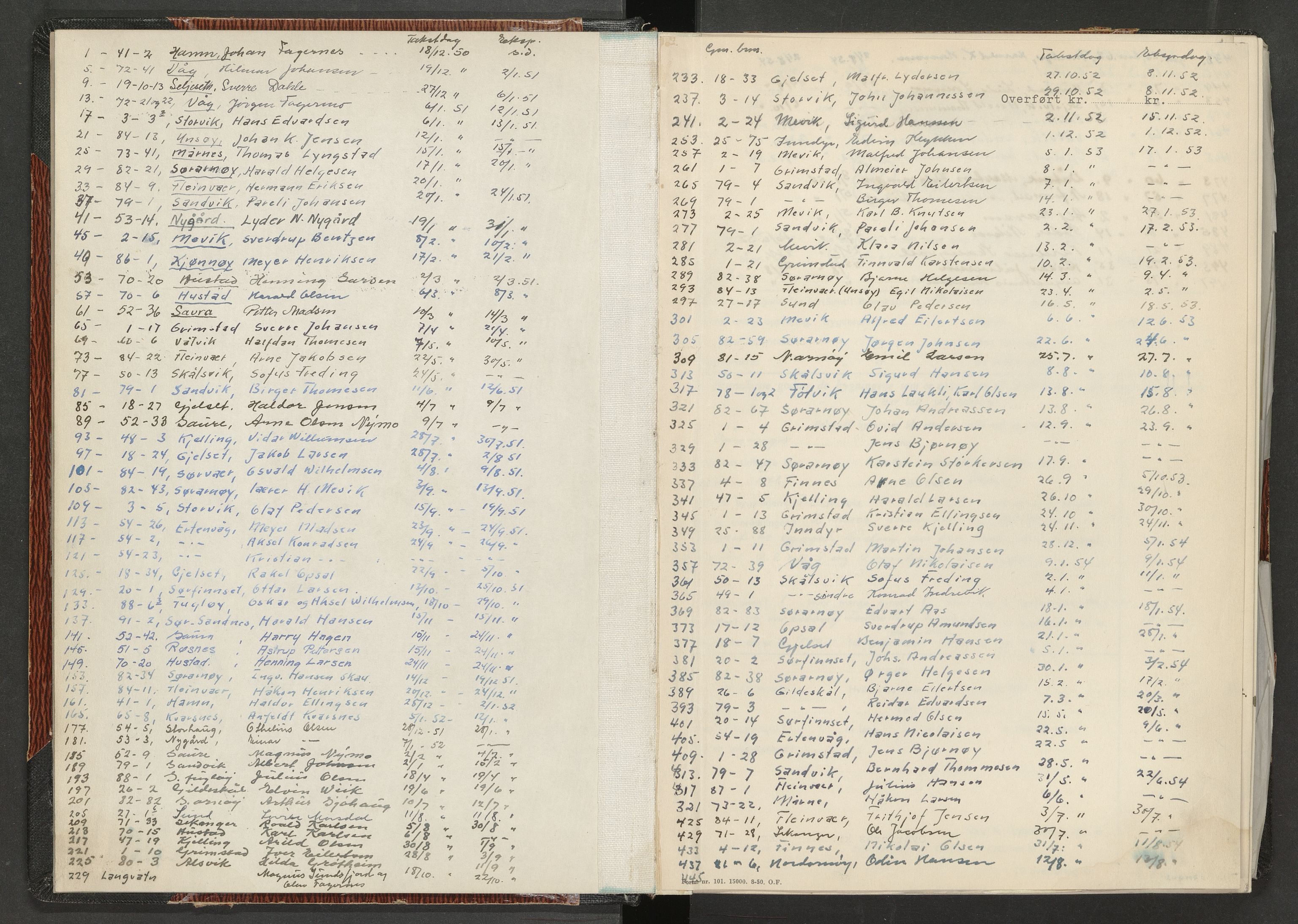 Norges Brannkasse Gildeskål, AV/SAT-A-5591/Fb/L0012: Branntakstprotokoll, 1950-1955