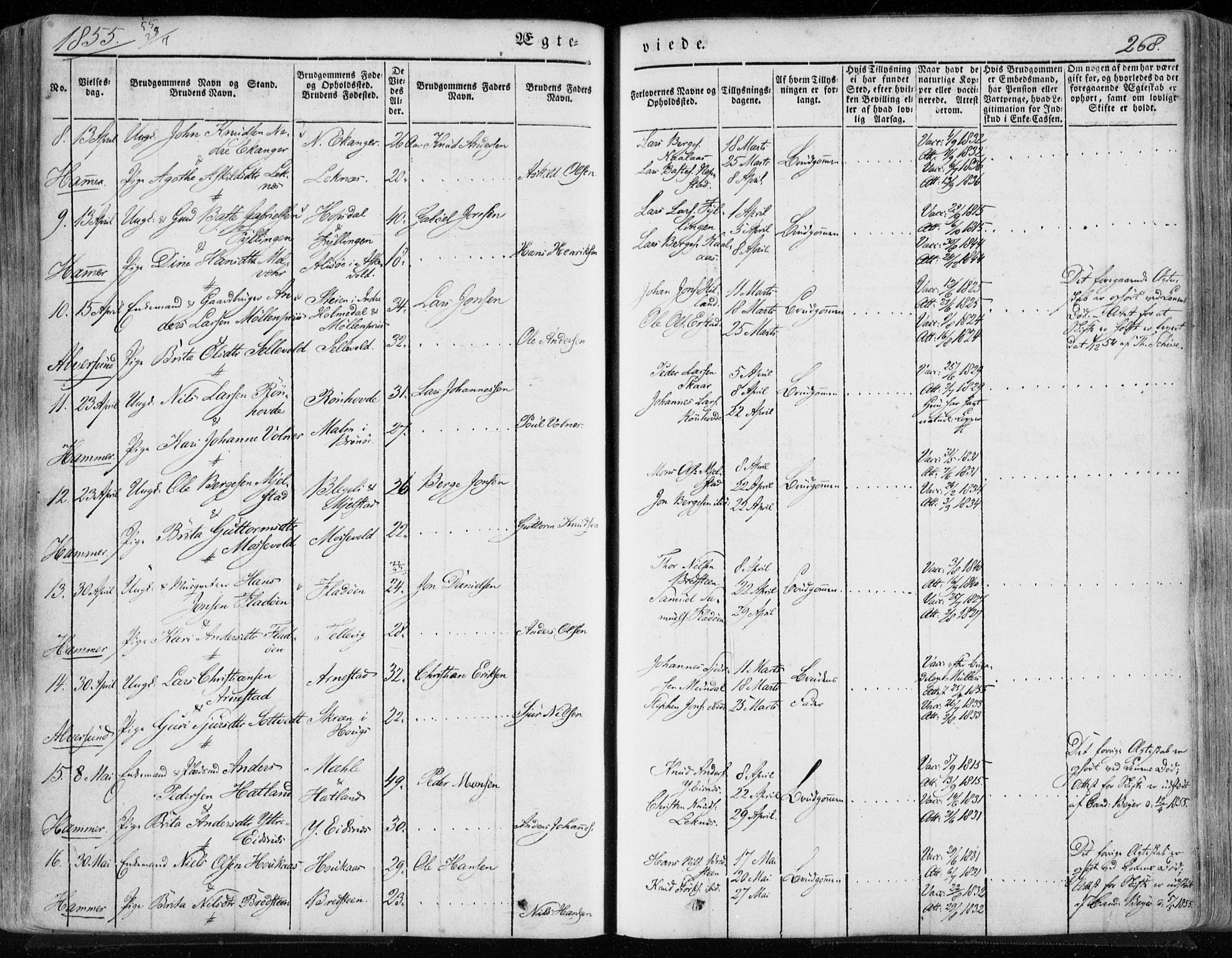 Hamre sokneprestembete, AV/SAB-A-75501/H/Ha/Haa/Haaa/L0013: Parish register (official) no. A 13, 1846-1857, p. 268