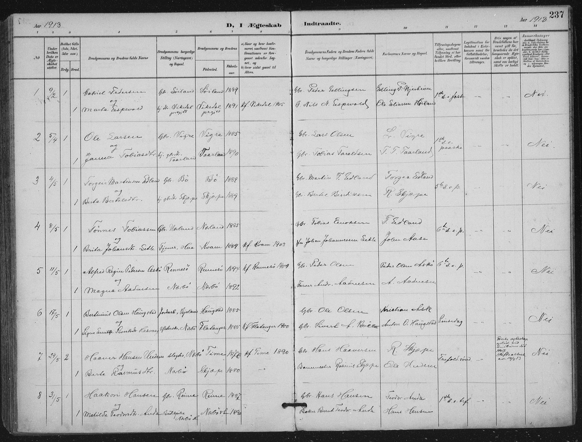 Hå sokneprestkontor, AV/SAST-A-101801/001/30BA/L0012: Parish register (official) no. A 11, 1897-1924, p. 237