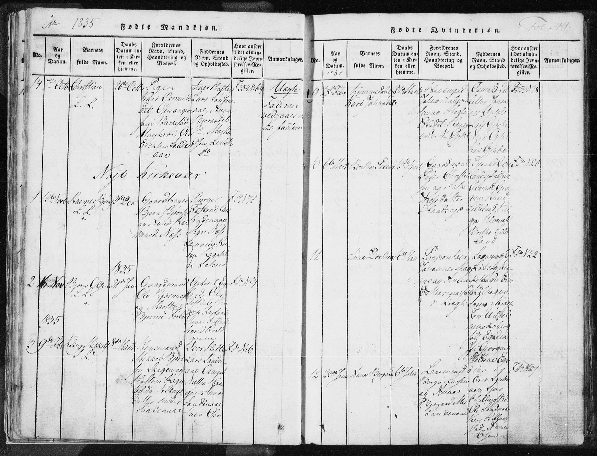 Vikedal sokneprestkontor, AV/SAST-A-101840/01/IV: Parish register (official) no. A 3, 1817-1850, p. 44