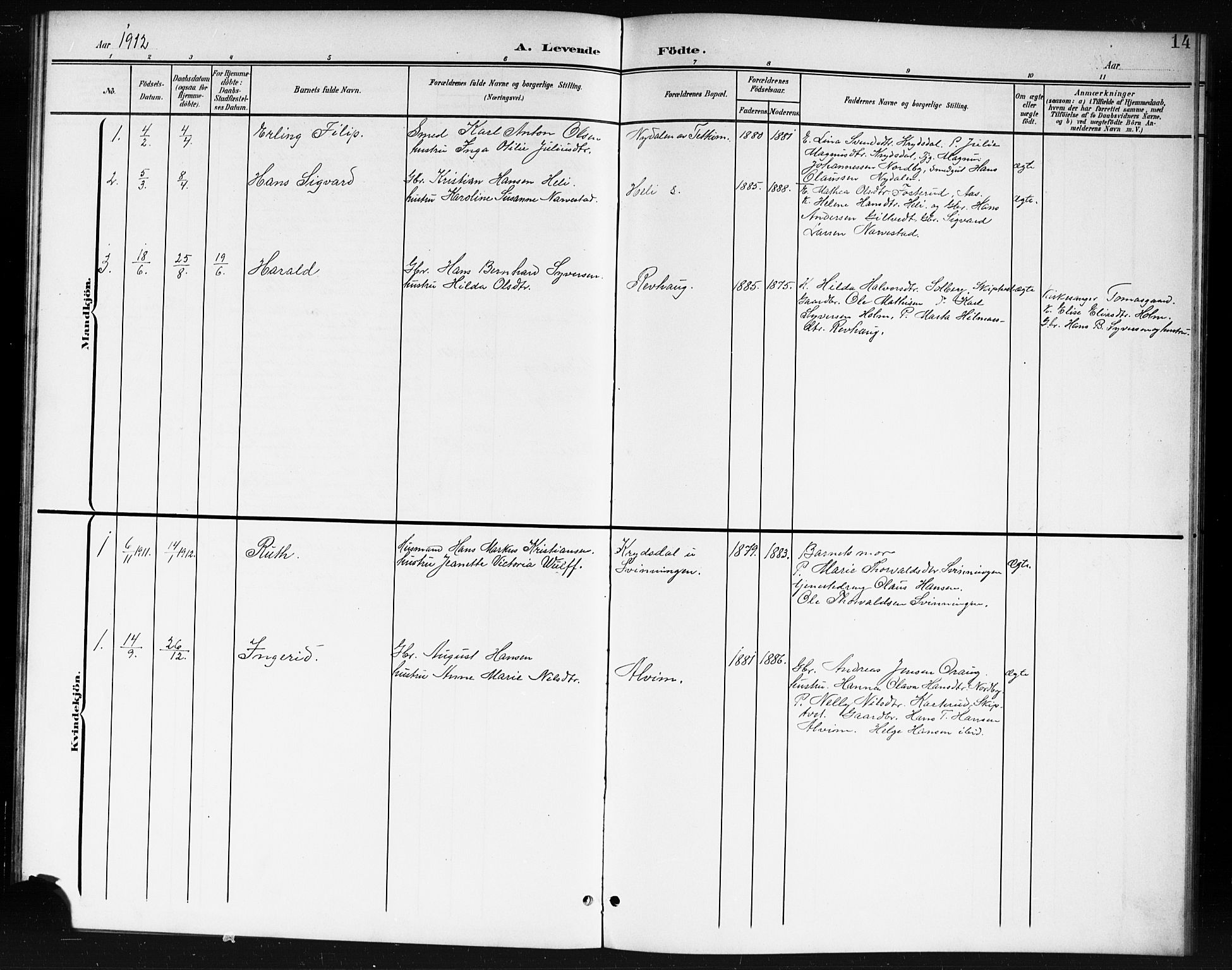 Spydeberg prestekontor Kirkebøker, AV/SAO-A-10924/G/Gc/L0001: Parish register (copy) no. III 1, 1901-1917, p. 14