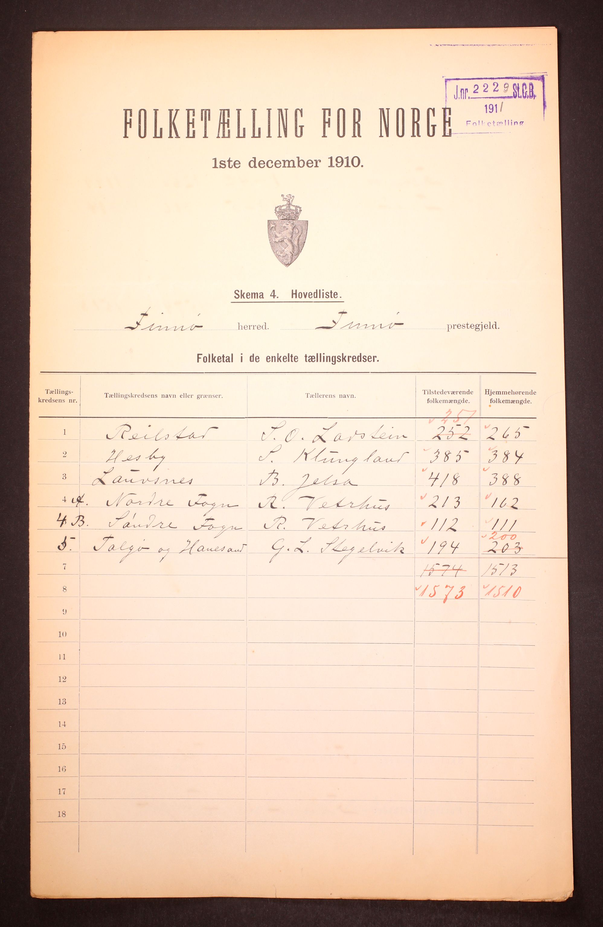 RA, 1910 census for Finnøy, 1910, p. 2