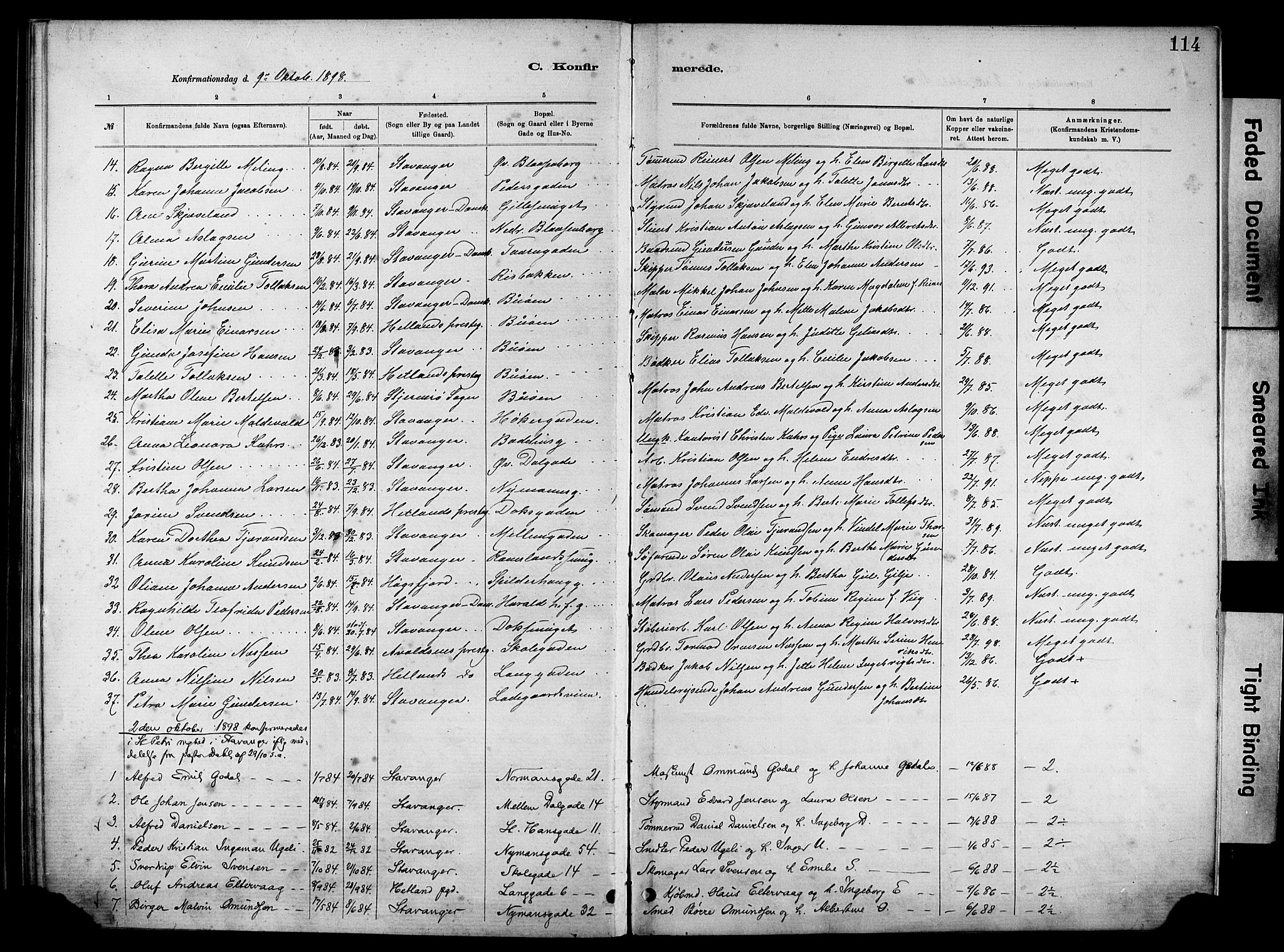 St. Johannes sokneprestkontor, SAST/A-101814/001/30/30BA/L0002: Parish register (official) no. A 2, 1885-1899, p. 114